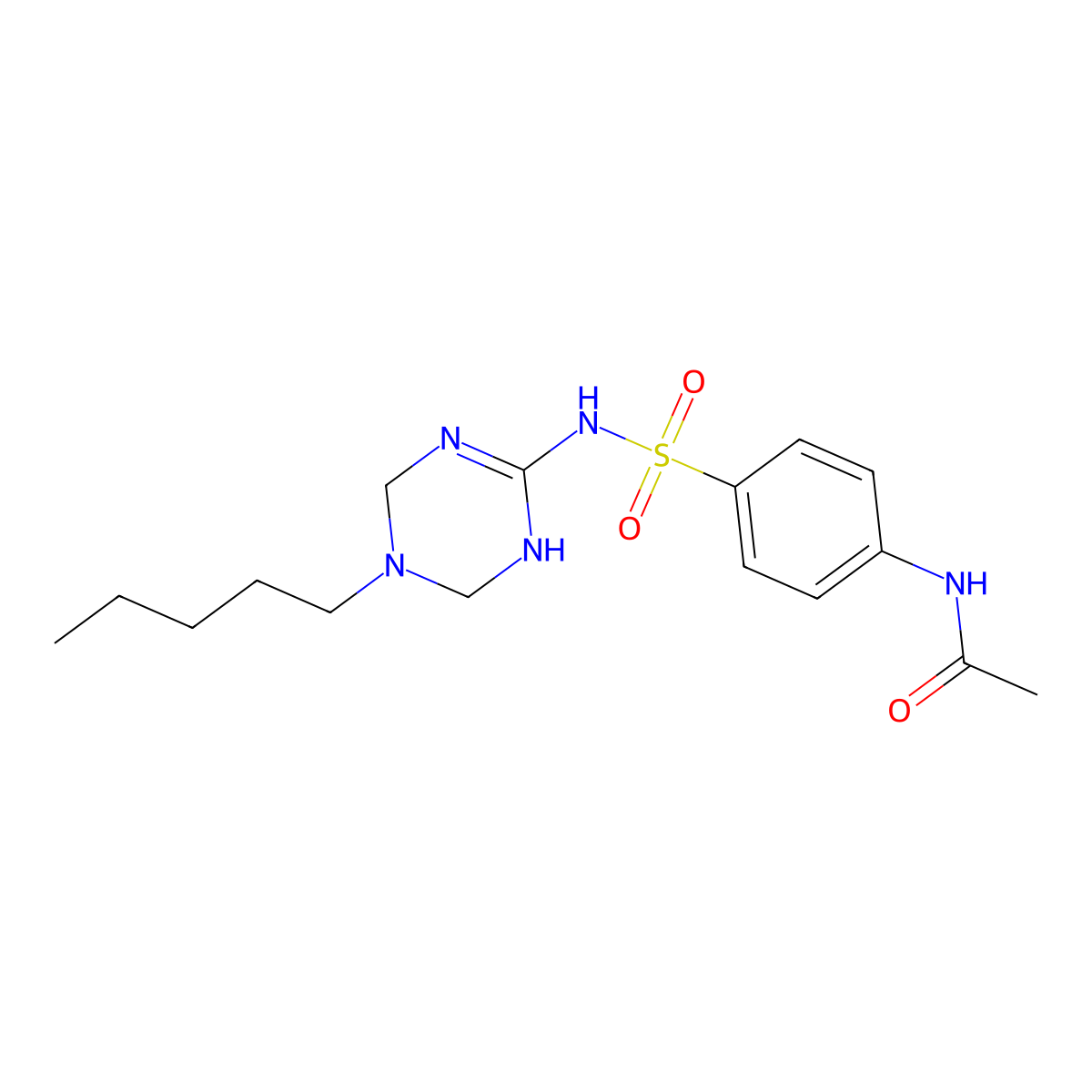 N-{4-[(5-pentyl-1,4,5,6-tetrahydro-1,3,5-triazin-2-yl)sulfamoyl]phenyl}acetamide molecular structure, CAS 1030466-03-5