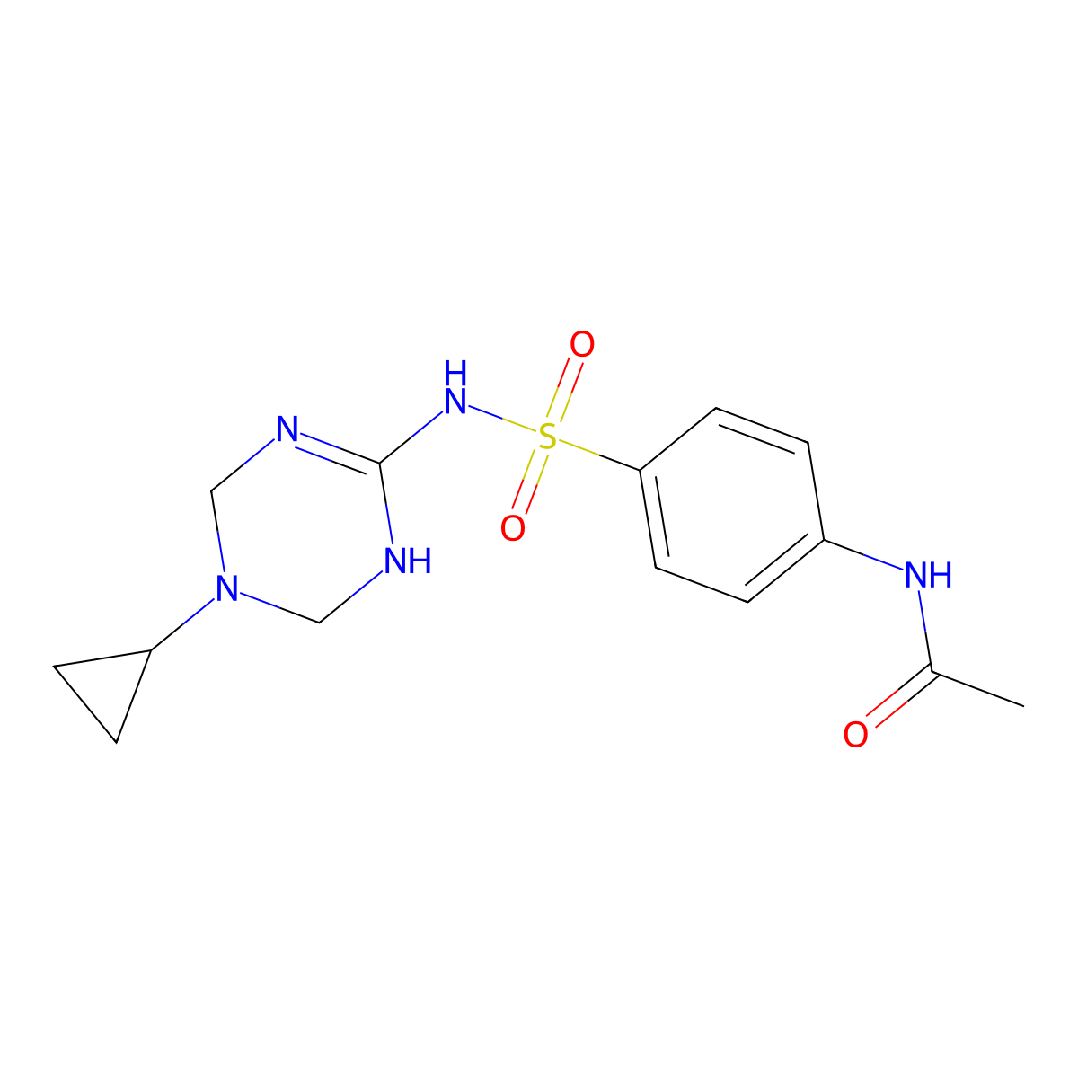 N-{4-[(5-cyclopropyl-1,4,5,6-tetrahydro-1,3,5-triazin-2-yl)sulfamoyl]phenyl}acetamide molecular structure, CAS 1030466-19-3