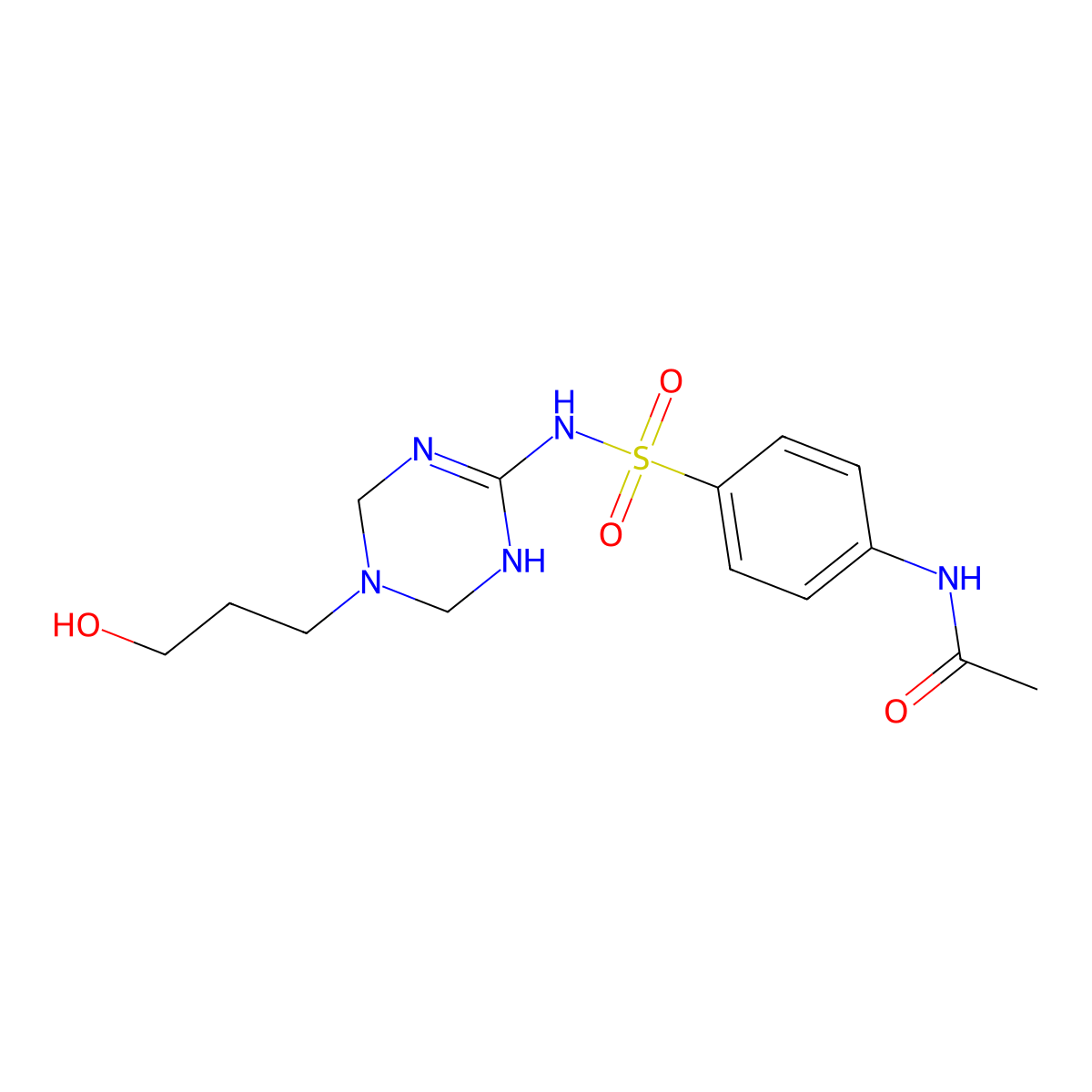N-(4-{[5-(3-hydroxypropyl)-1,4,5,6-tetrahydro-1,3,5-triazin-2-yl]sulfamoyl}phenyl)acetamide molecular structure, CAS 1030466-27-3