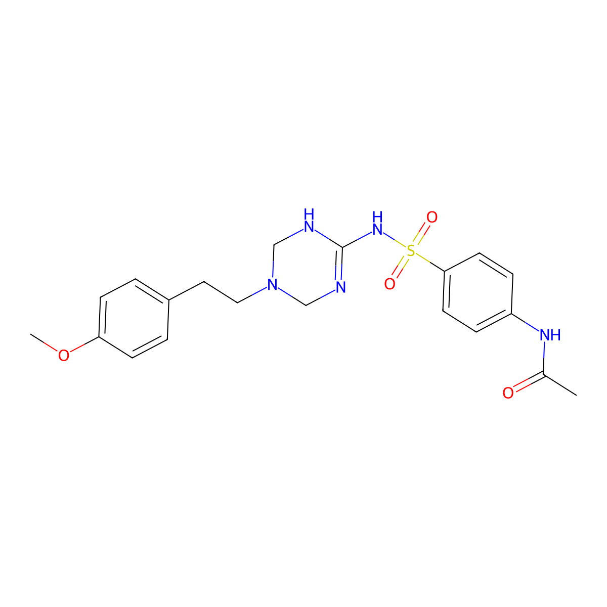N-[4-({[5-(4-methoxyphenethyl)-1,4,5,6-tetrahydro-1,3,5-triazin-2-yl]amino}sulfonyl)phenyl]acetamide molecular structure, CAS 1030466-43-3