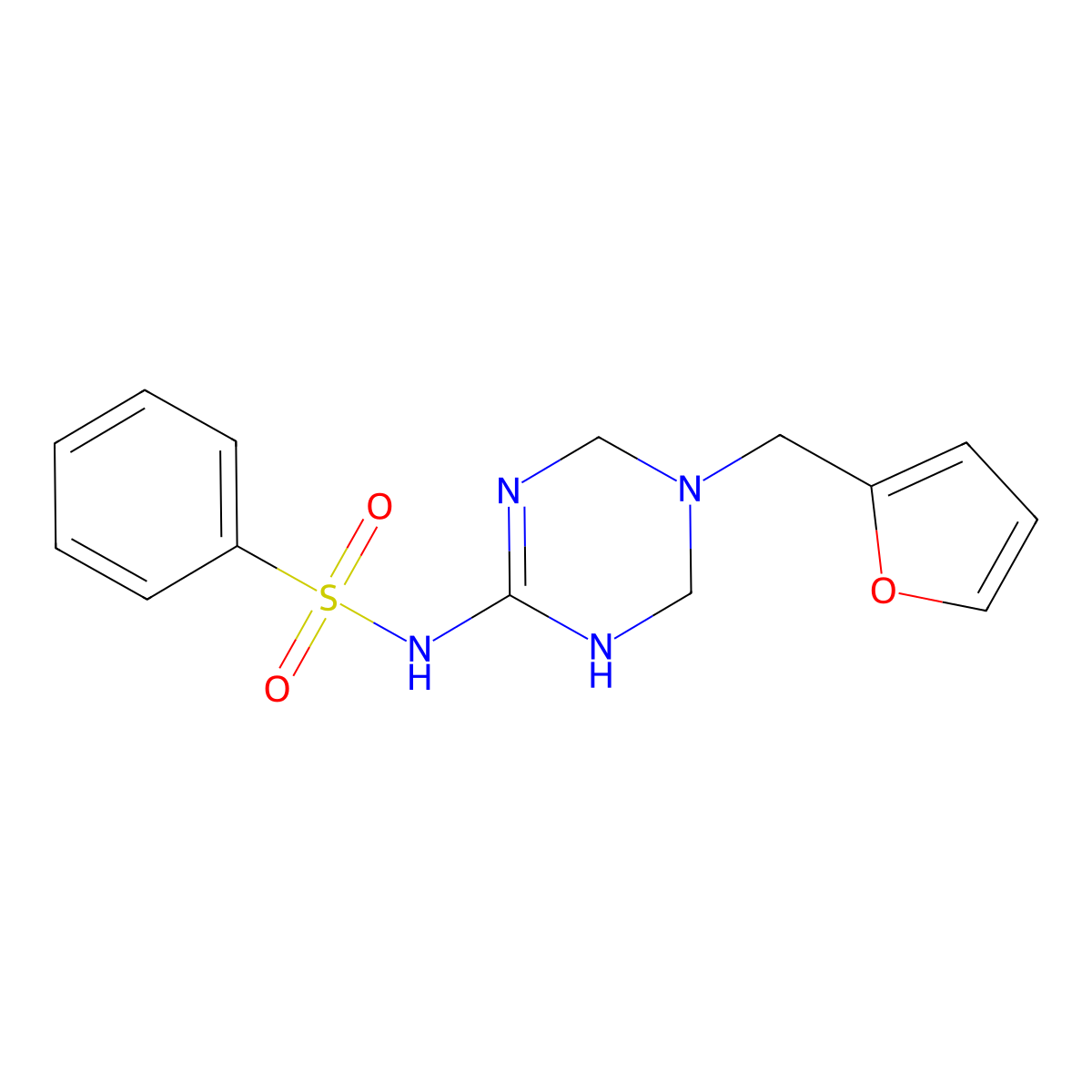 N-[5-(furan-2-ylmethyl)-1,4,5,6-tetrahydro-1,3,5-triazin-2-yl]benzenesulfonamide molecular structure, CAS 1030466-83-1