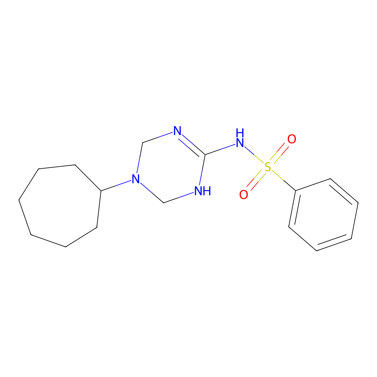 N-(5-cycloheptyl-1,4,5,6-tetrahydro-1,3,5-triazin-2-yl)benzenesulfonamide molecular structure, CAS 1030466-99-9