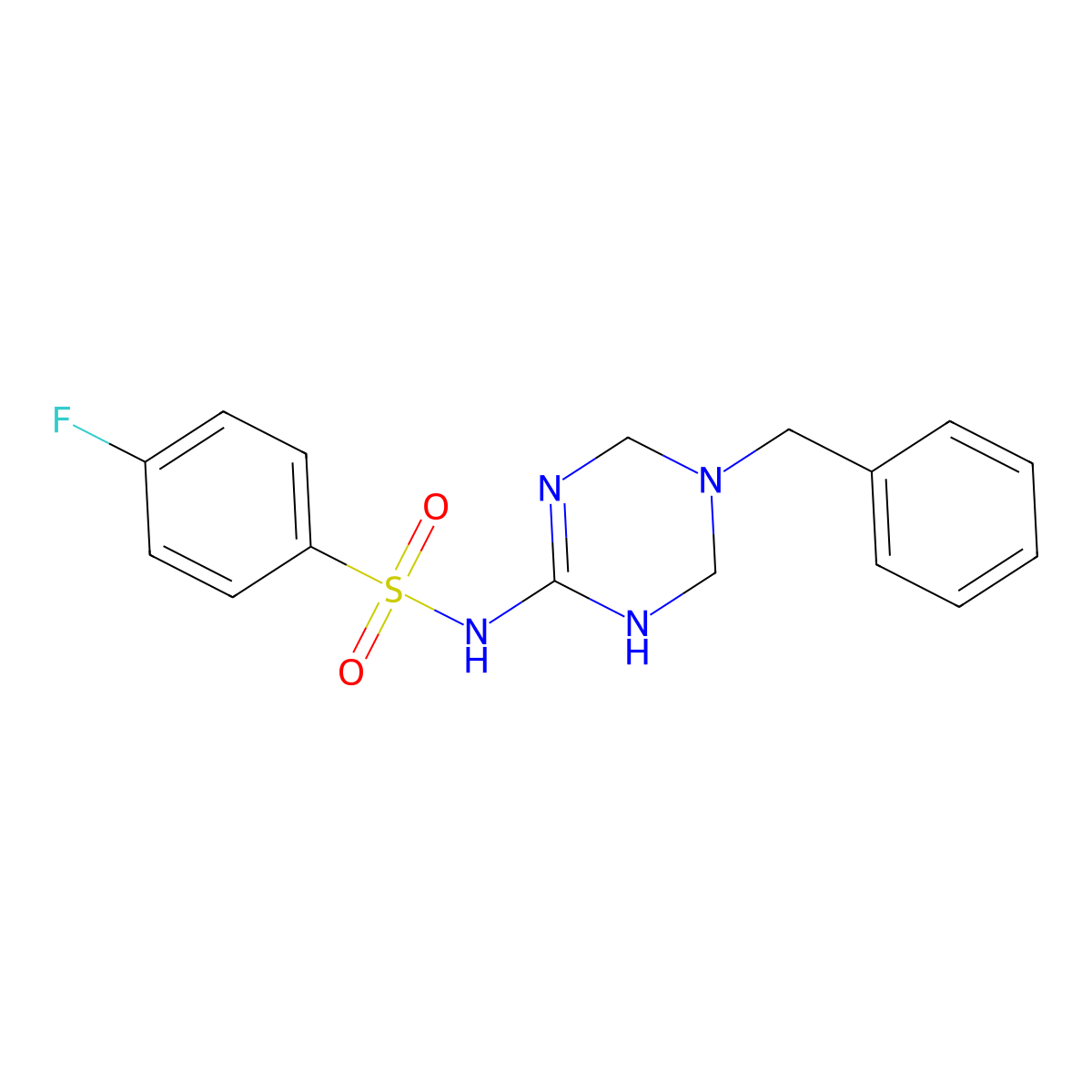 N-(5-benzyl-1,4,5,6-tetrahydro-1,3,5-triazin-2-yl)-4-fluorobenzenesulfonamide molecular structure, CAS 1030467-31-2