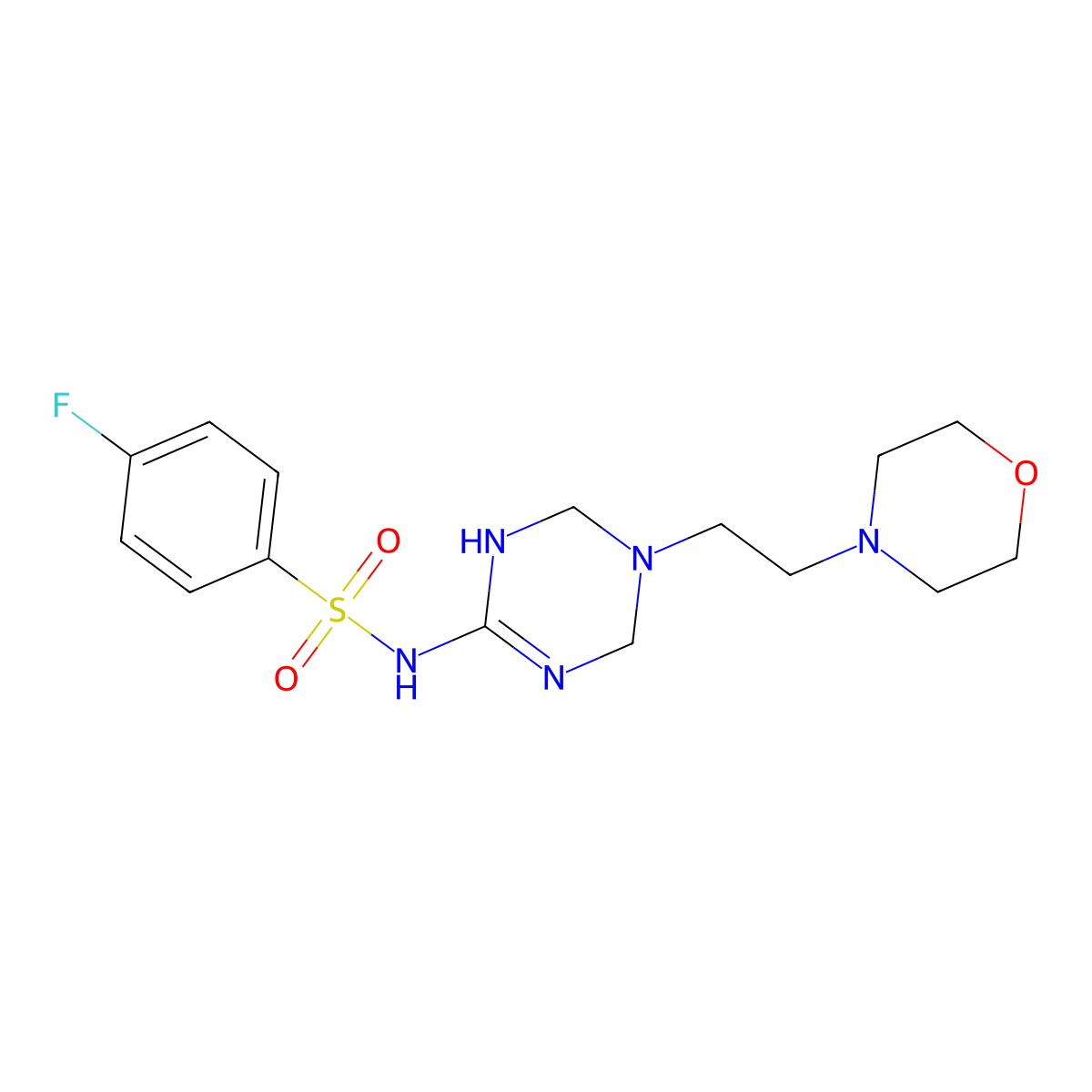 4-fluoro-N-{5-[2-(morpholin-4-yl)ethyl]-1,4,5,6-tetrahydro-1,3,5-triazin-2-yl}benzenesulfonamide molecular structure, CAS 1030467-39-0