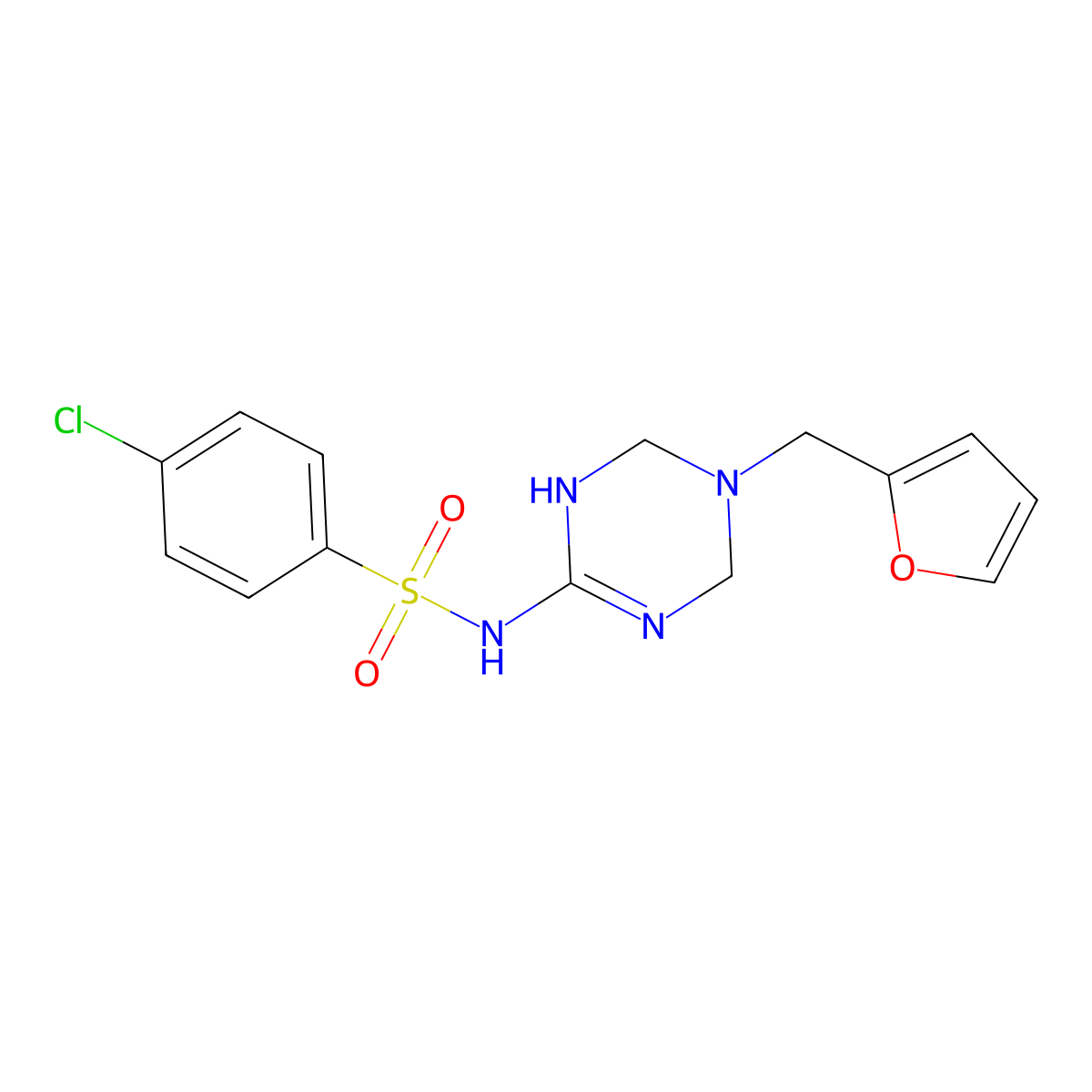 4-chloro-N-[5-(furan-2-ylmethyl)-1,4,5,6-tetrahydro-1,3,5-triazin-2-yl]benzenesulfonamide molecular structure, CAS 1030467-72-1