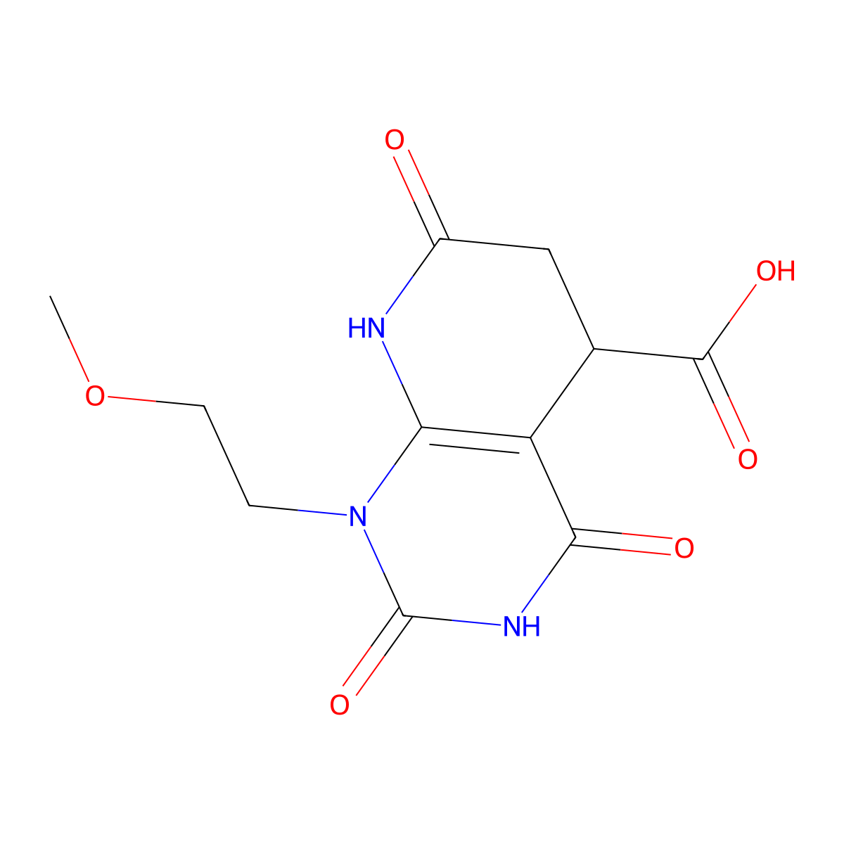 1-(2-Methoxyethyl)-2,4,7-trioxo-1,2,3,4,5,6,7,8-octahydropyrido[2,3-d]pyrimidine-5-carboxylic acid molecular structure, CAS 1030477-46-3