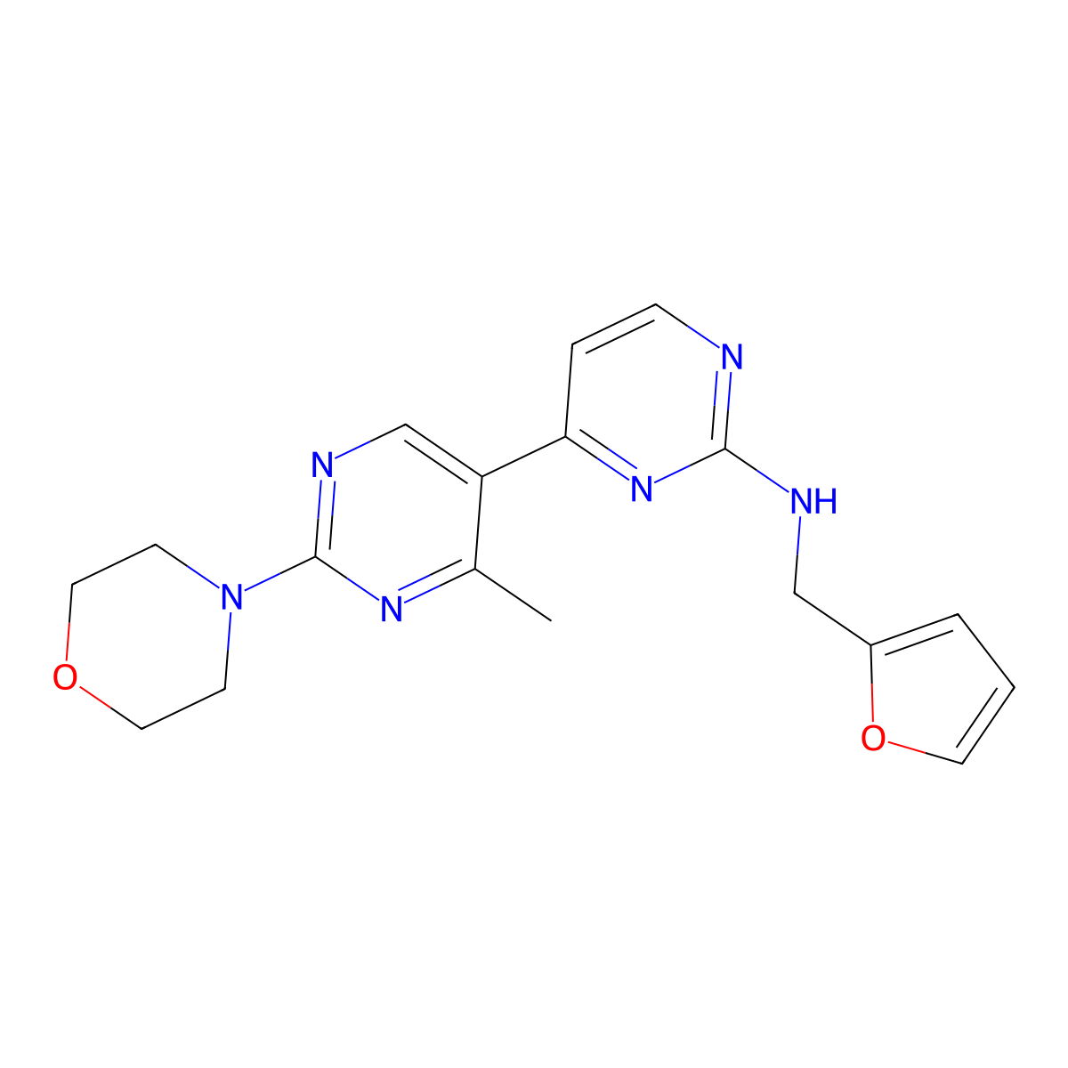 N-(furan-2-ylmethyl)-4-(4-methyl-2-morpholin-4-ylpyrimidin-5-yl)pyrimidin-2-amine molecular structure, CAS 1030483-90-9