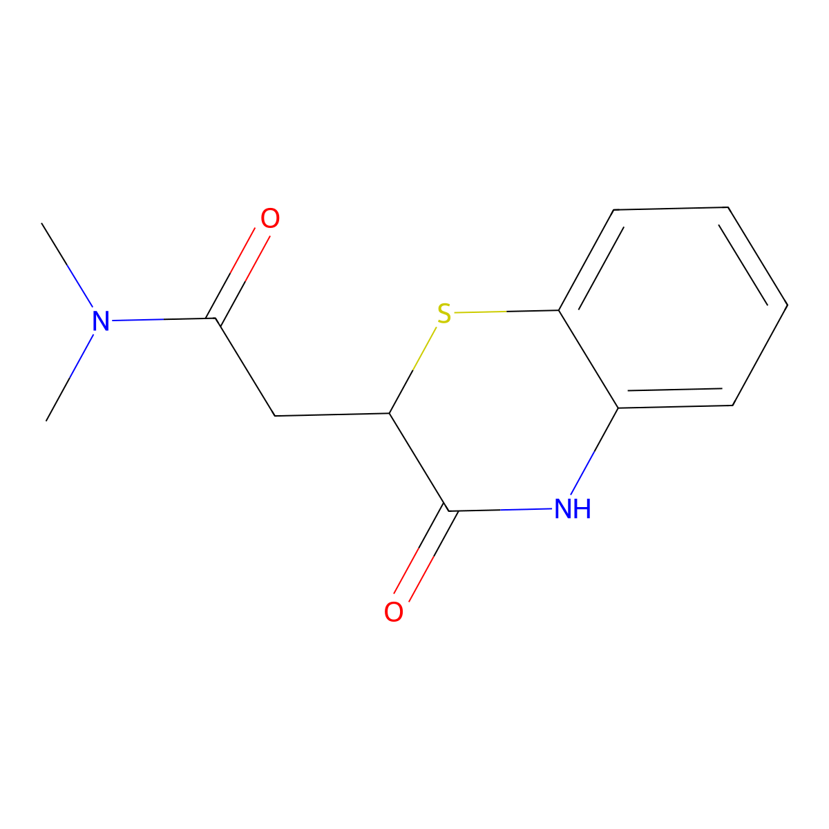 N,N-dimethyl-2-(3-oxo-3,4-dihydro-2H-1,4-benzothiazin-2-yl)acetamide molecular structure, CAS 10305-53-0