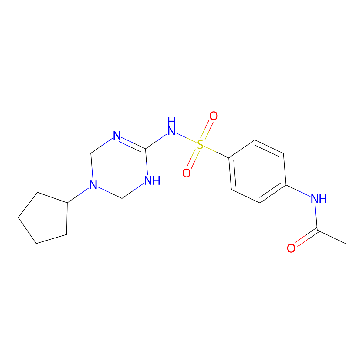 N-{4-[(5-cyclopentyl-1,4,5,6-tetrahydro-1,3,5-triazin-2-yl)sulfamoyl]phenyl}acetamide molecular structure, CAS 1030503-45-7