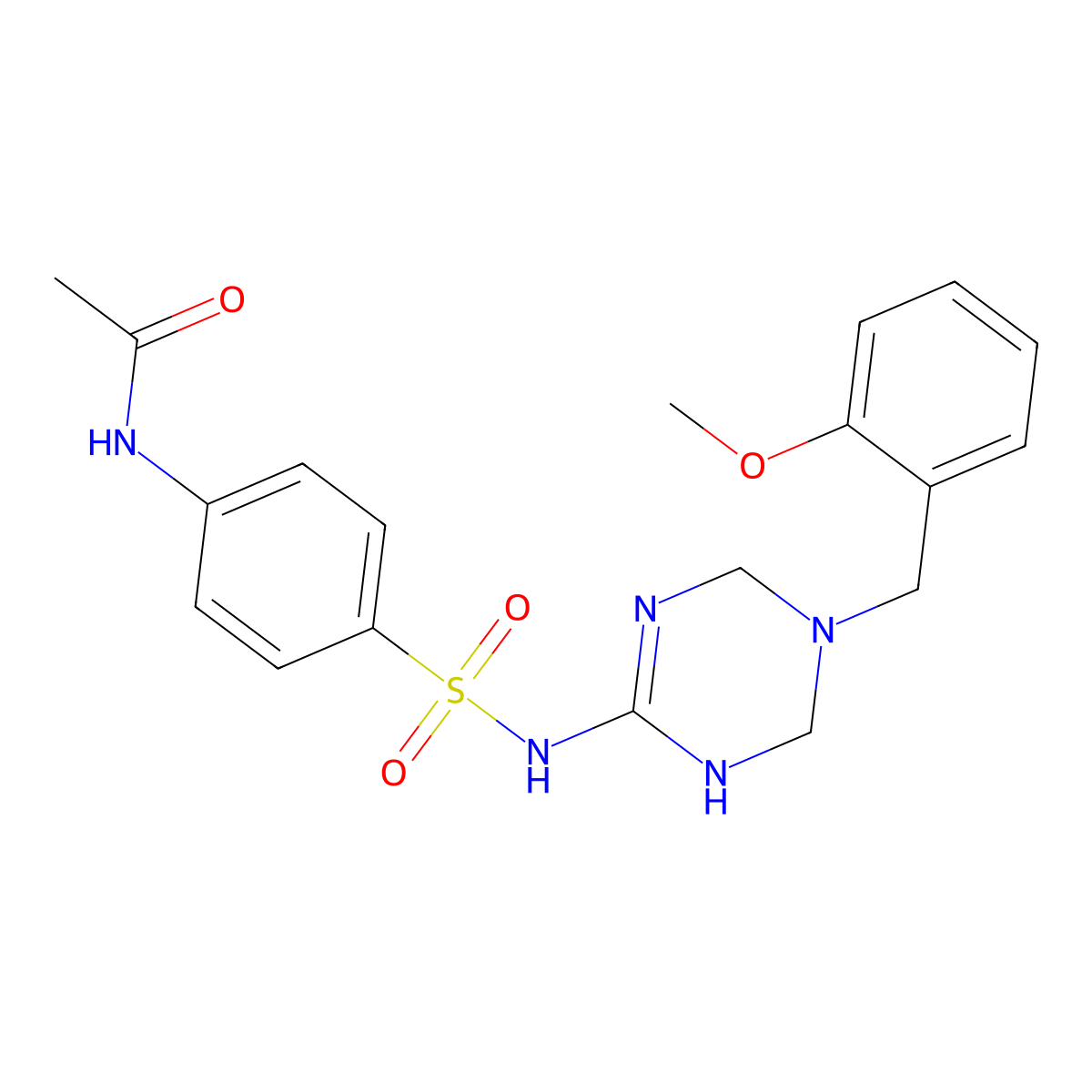 N-(4-{[5-(2-methoxybenzyl)-1,4,5,6-tetrahydro-1,3,5-triazin-2-yl]sulfamoyl}phenyl)acetamide molecular structure, CAS 1030503-61-7