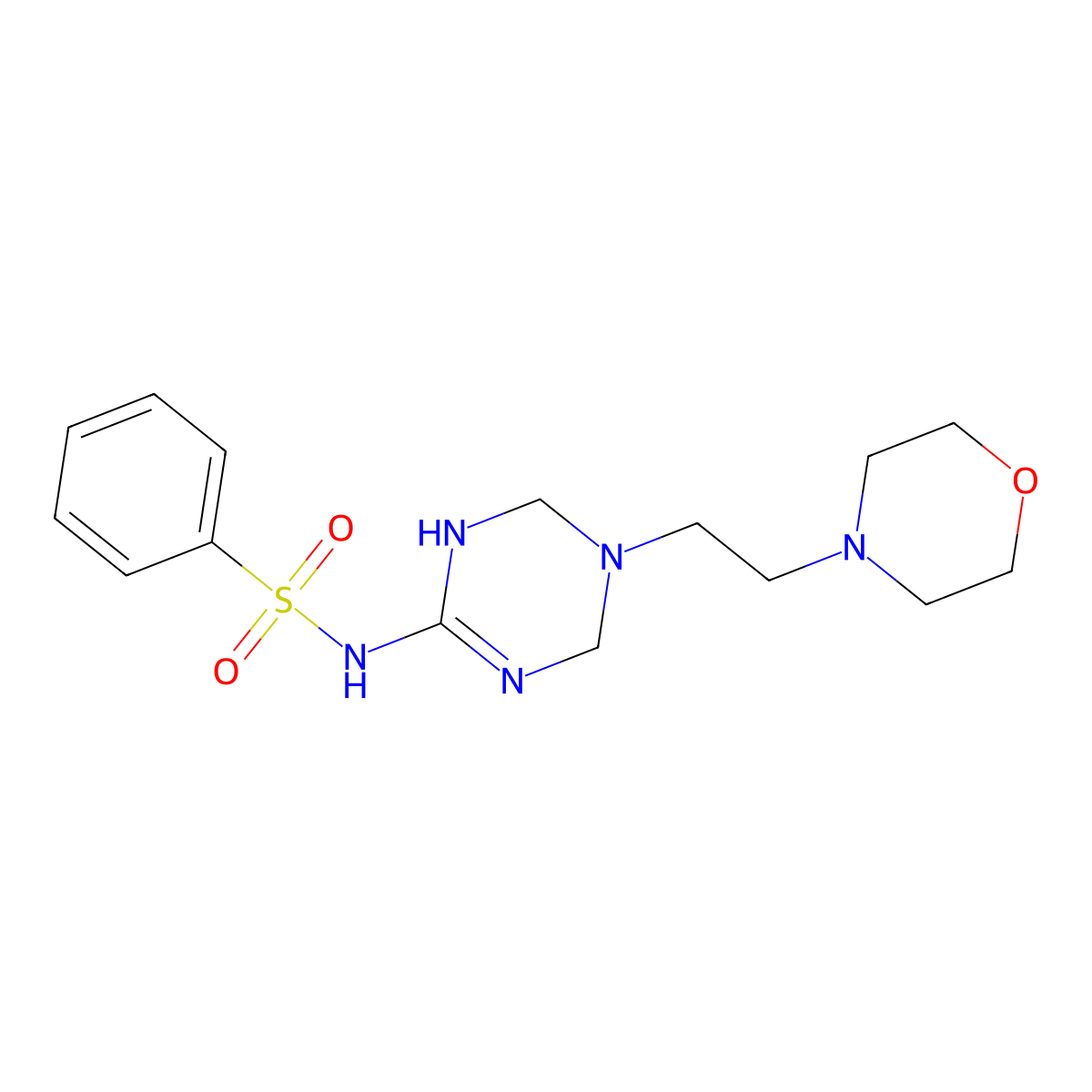 N-[5-(2-morpholinoethyl)-1,4,5,6-tetrahydro-1,3,5-triazin-2-yl]-1-benzenesulfonamide molecular structure, CAS 1030503-73-1