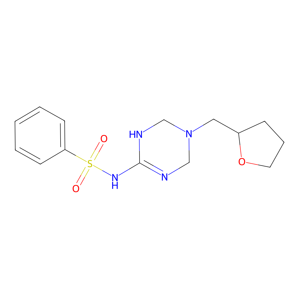 N-[5-(tetrahydrofuran-2-ylmethyl)-1,4,5,6-tetrahydro-1,3,5-triazin-2-yl]benzenesulfonamide molecular structure, CAS 1030503-77-5