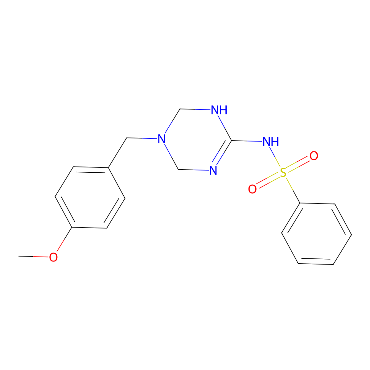N-[5-(4-methoxybenzyl)-1,4,5,6-tetrahydro-1,3,5-triazin-2-yl]benzenesulfonamide molecular structure, CAS 1030503-87-7
