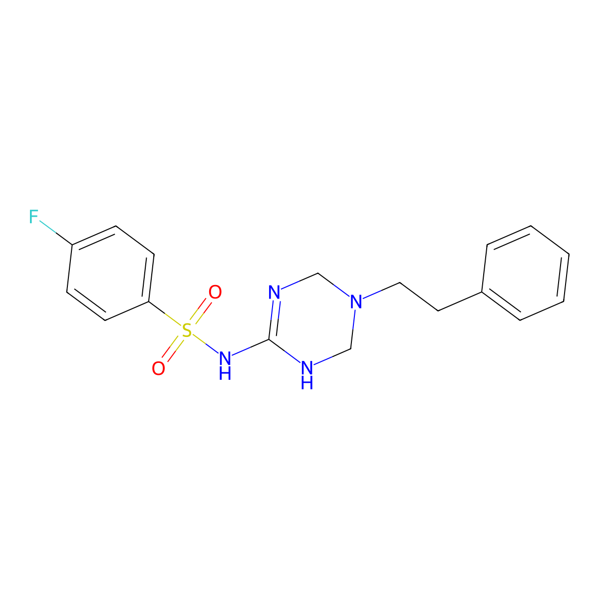 4-fluoro-N-[5-(2-phenylethyl)-1,4,5,6-tetrahydro-1,3,5-triazin-2-yl]benzenesulfonamide molecular structure, CAS 1030504-07-4