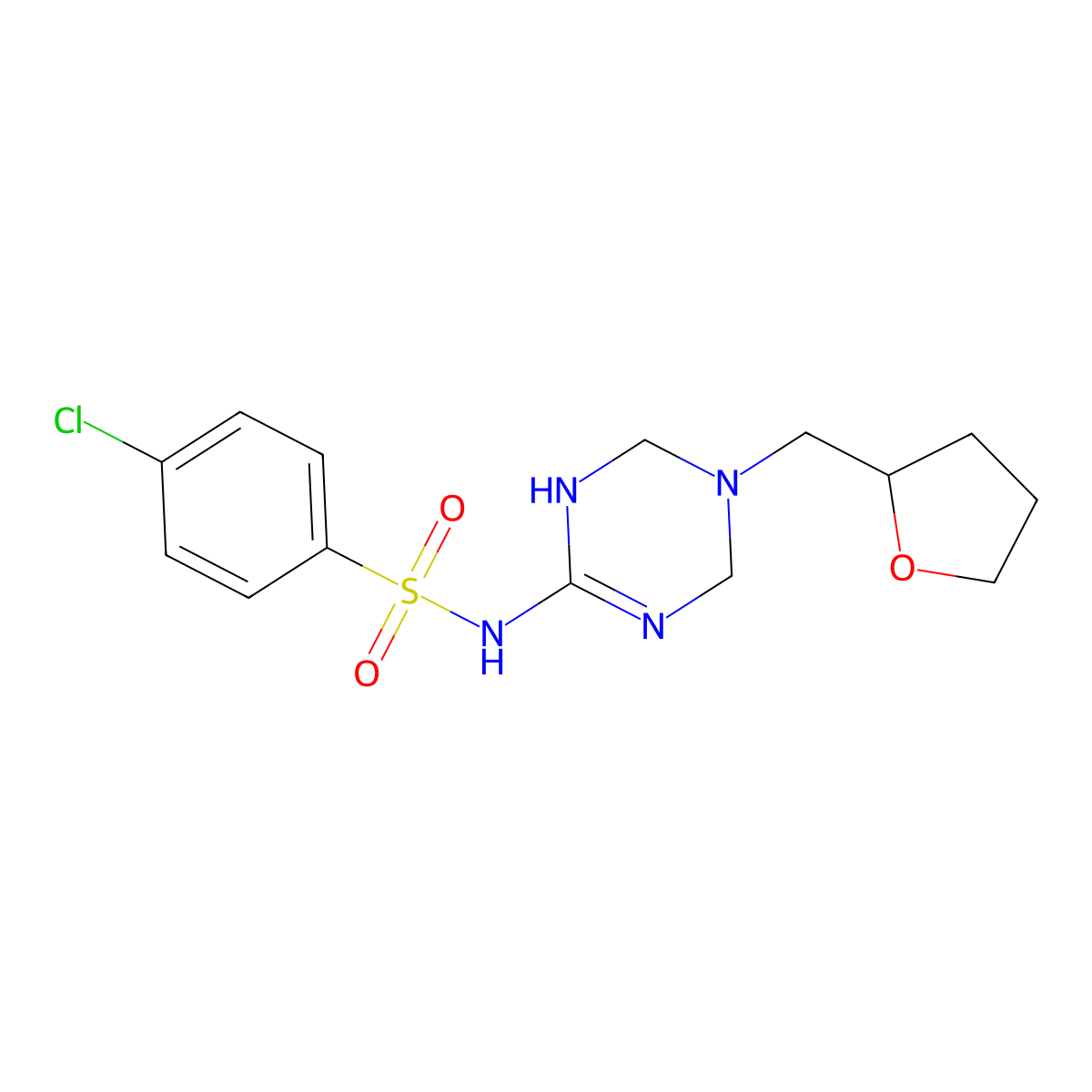 4-chloro-N-[5-(tetrahydrofuran-2-ylmethyl)-1,4,5,6-tetrahydro-1,3,5-triazin-2-yl]benzenesulfonamide molecular structure, CAS 1030504-32-5