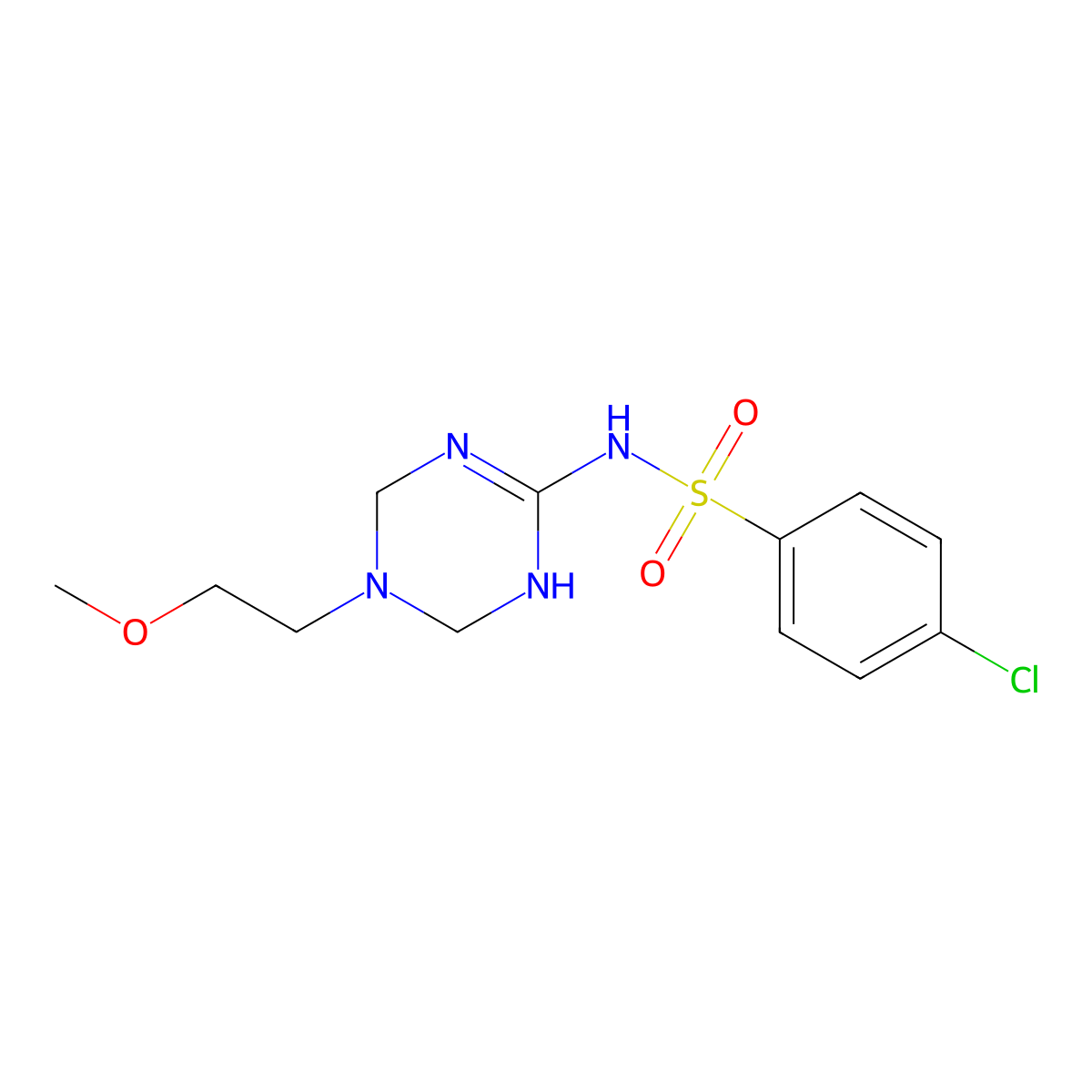 4-chloro-N-[5-(2-methoxyethyl)-1,4,5,6-tetrahydro-1,3,5-triazin-2-yl]benzenesulfonamide molecular structure, CAS 1030504-36-9