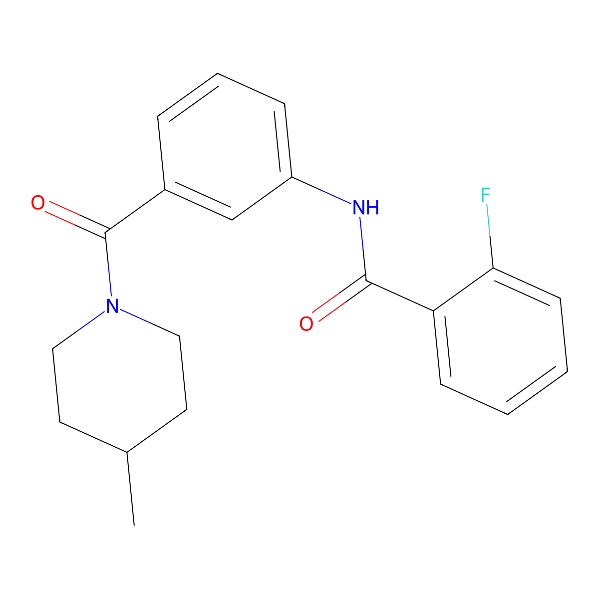 2-fluoro-N-{3-[(4-methylpiperidin-1-yl)carbonyl]phenyl}benzamide molecular structure, CAS 1030504-95-0