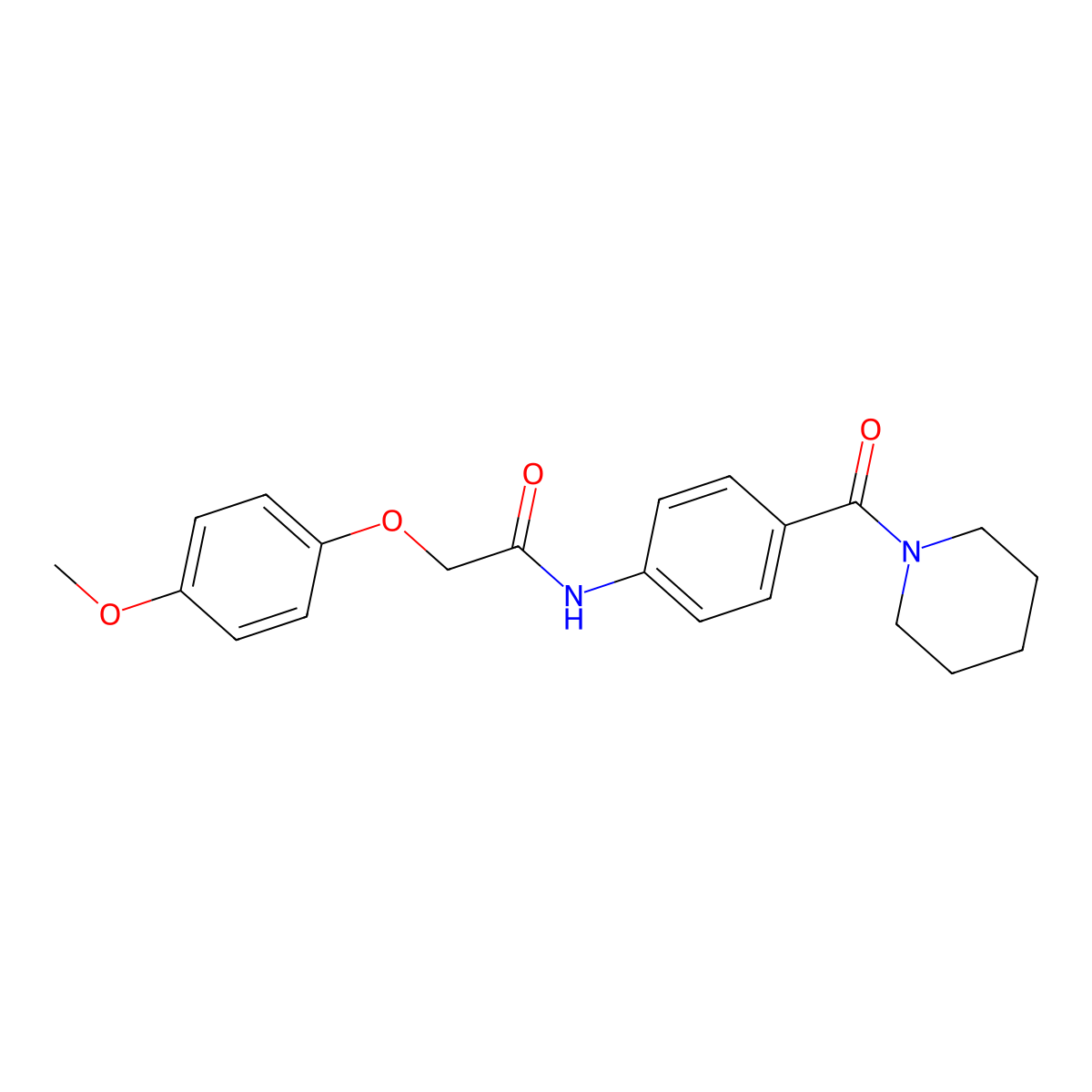 2-(4-methoxyphenoxy)-N-[4-(1-piperidinylcarbonyl)phenyl]acetamide molecular structure, CAS 1030507-05-1
