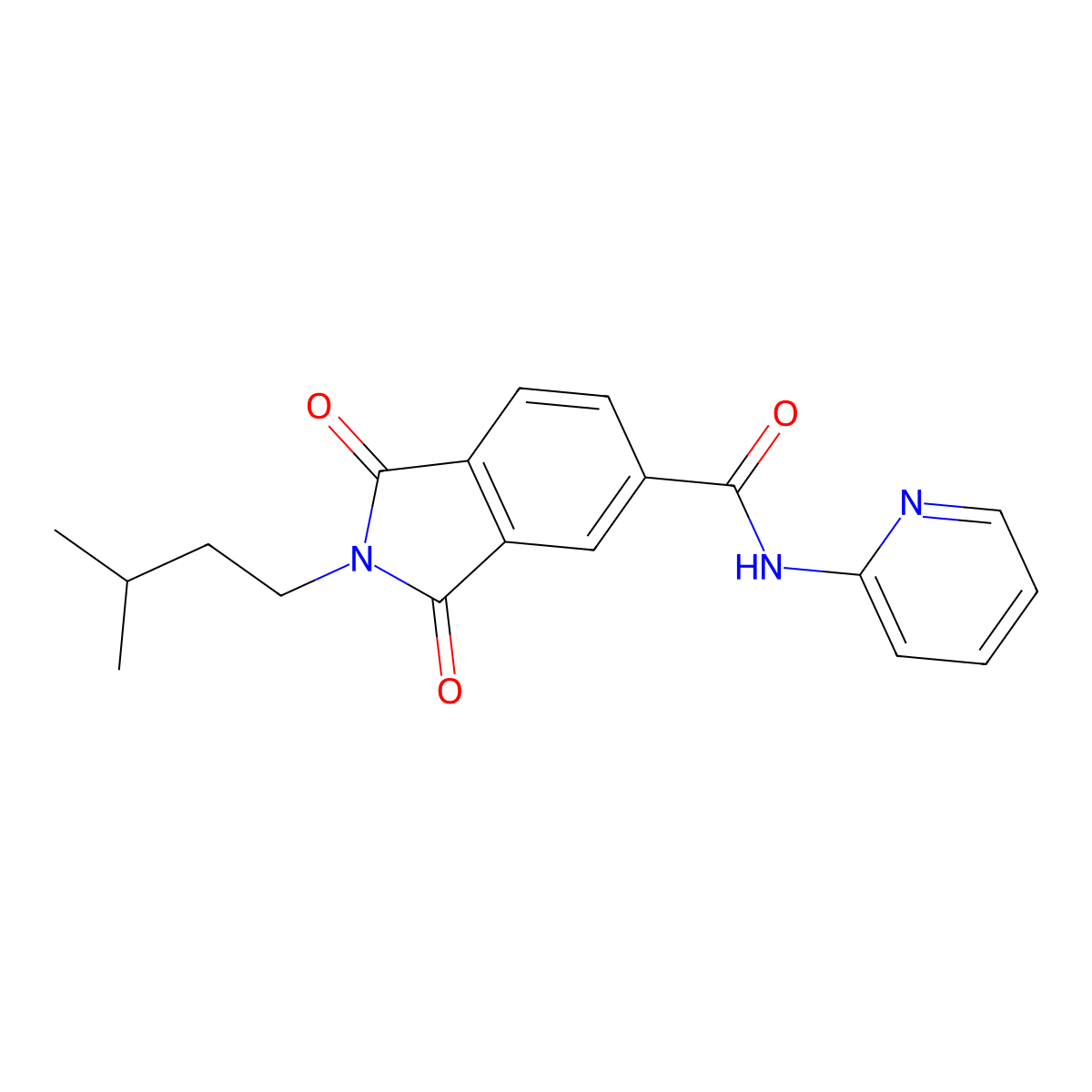 2-(3-methylbutyl)-1,3-dioxo-N-(pyridin-2-yl)-2,3-dihydro-1H-isoindole-5-carboxamide molecular structure, CAS 1030522-48-5