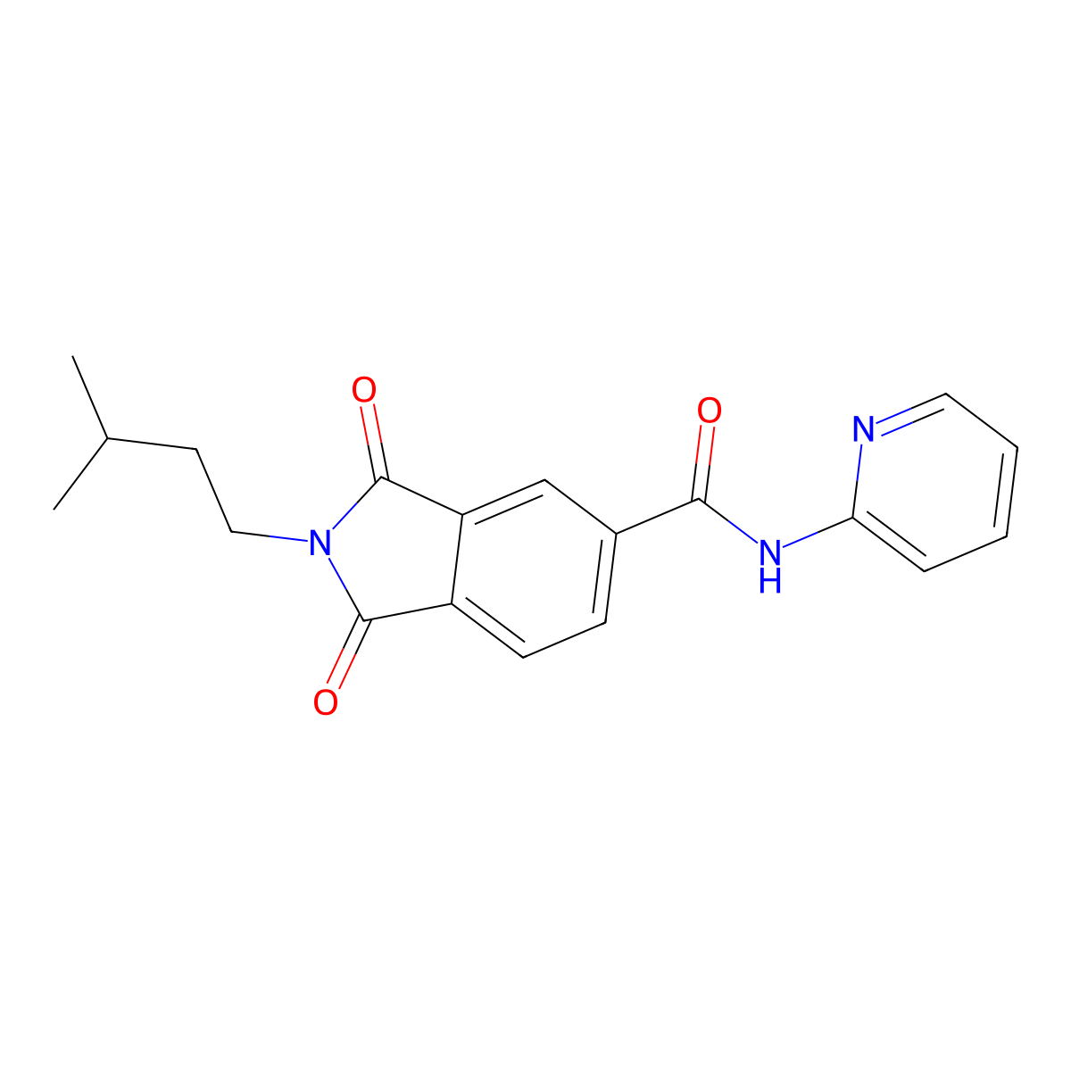 2-(3-methylbutyl)-1,3-dioxo-N-(pyridin-2-yl)-2,3-dihydro-1H-isoindole-5-carboxamide molecular structure, CAS 1030522-48-5