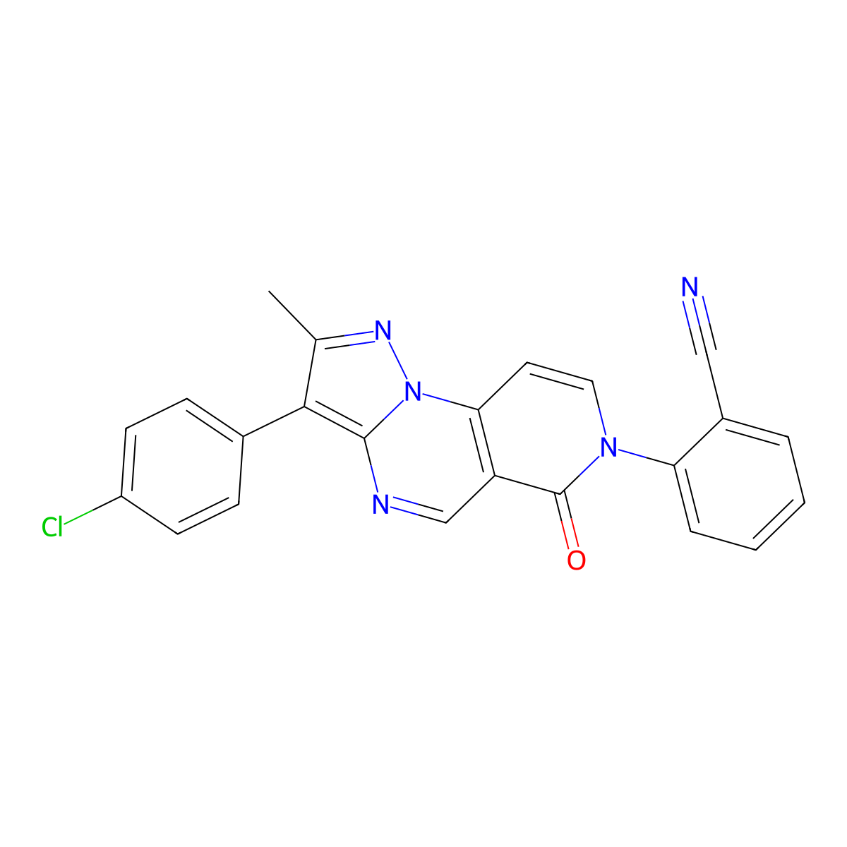 2-[3-(4-chlorophenyl)-2-methyl-6-oxopyrazolo[1,5-a]pyrido[3,4-e]pyrimidin-7(6H)-yl]benzonitrile molecular structure, CAS 1030524-48-1