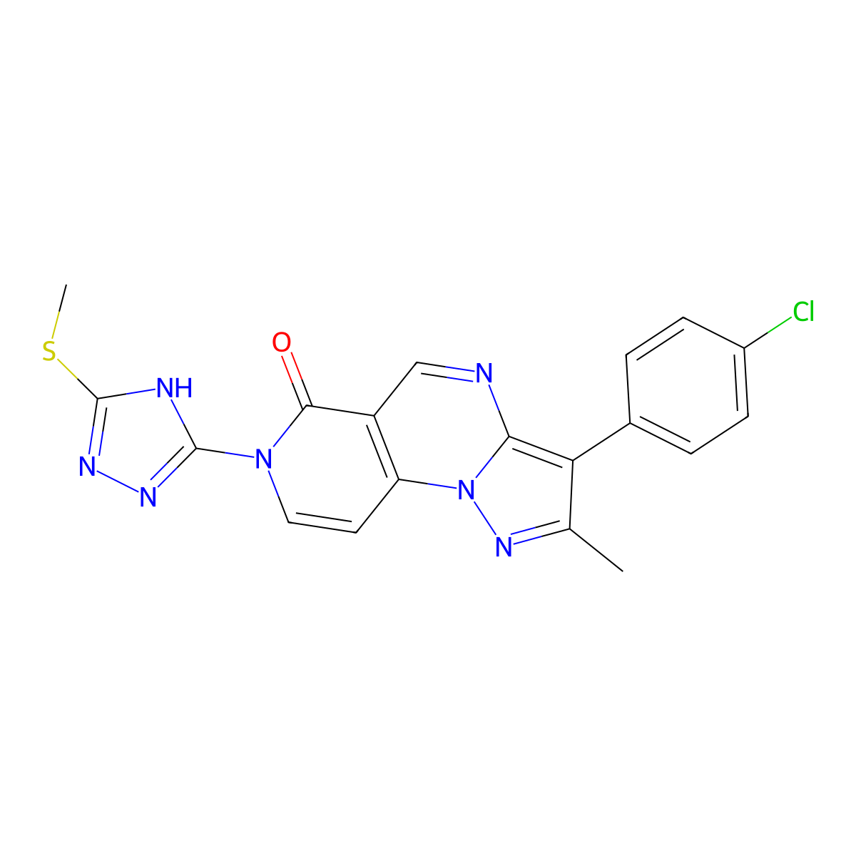 3-(4-chlorophenyl)-2-methyl-7-[5-(methylsulfanyl)-4H-1,2,4-triazol-3-yl]pyrazolo[1,5-a]pyrido[3,4-e]pyrimidin-6(7H)-one molecular structure, CAS 1030524-53-8
