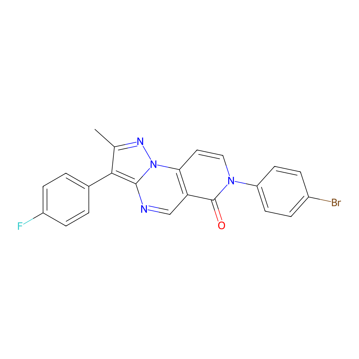 7-(4-bromophenyl)-3-(4-fluorophenyl)-2-methylpyrazolo[1,5-a]pyrido[3,4-e]pyrimidin-6(7H)-one molecular structure, CAS 1030524-68-5
