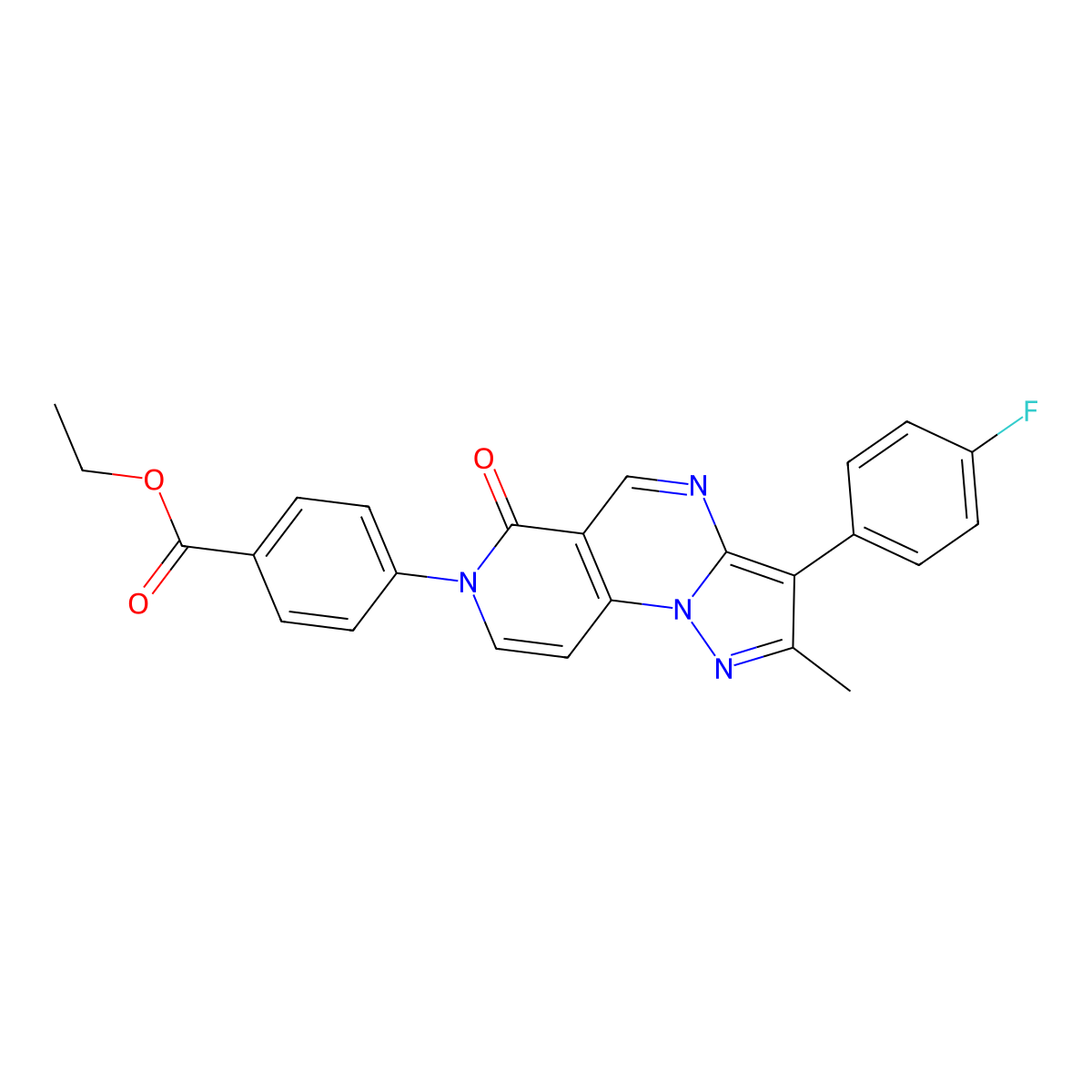 ethyl 4-[3-(4-fluorophenyl)-2-methyl-6-oxopyrazolo[1,5-a]pyrido[3,4-e]pyrimidin-7(6H)-yl]benzoate molecular structure, CAS 1030524-73-2
