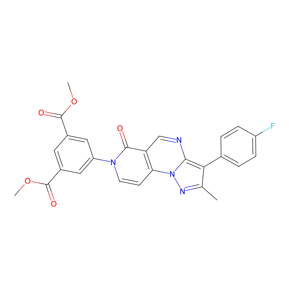 dimethyl 5-[3-(4-fluorophenyl)-2-methyl-6-oxopyrazolo[1,5-a]pyrido[3,4-e]pyrimidin-7(6H)-yl]isophthalate molecular structure, CAS 1030524-82-3