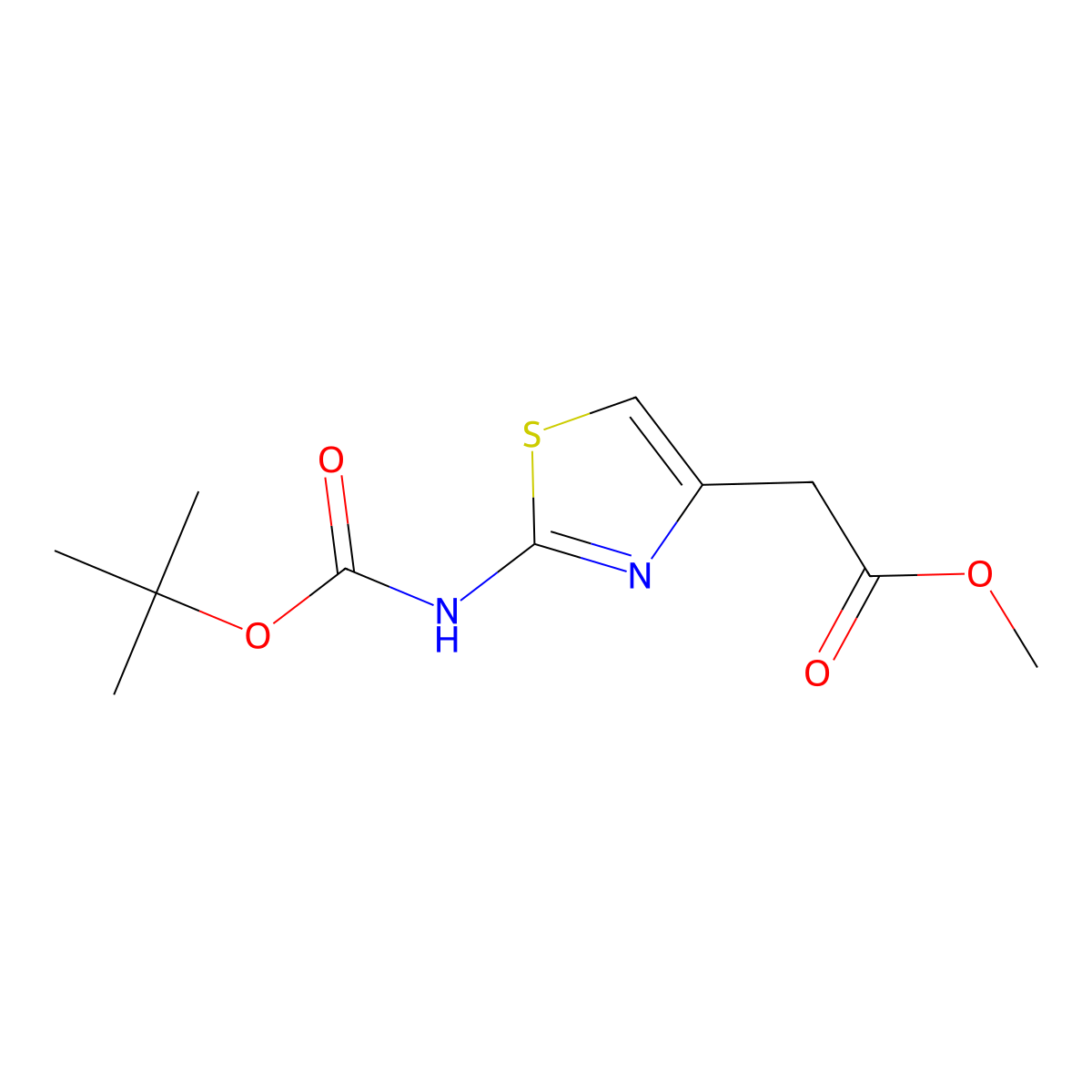 Methyl 2-(2-(tert-butoxycarbonylamino)thiazol-4-yl)acetate molecular structure, CAS 103053-96-9