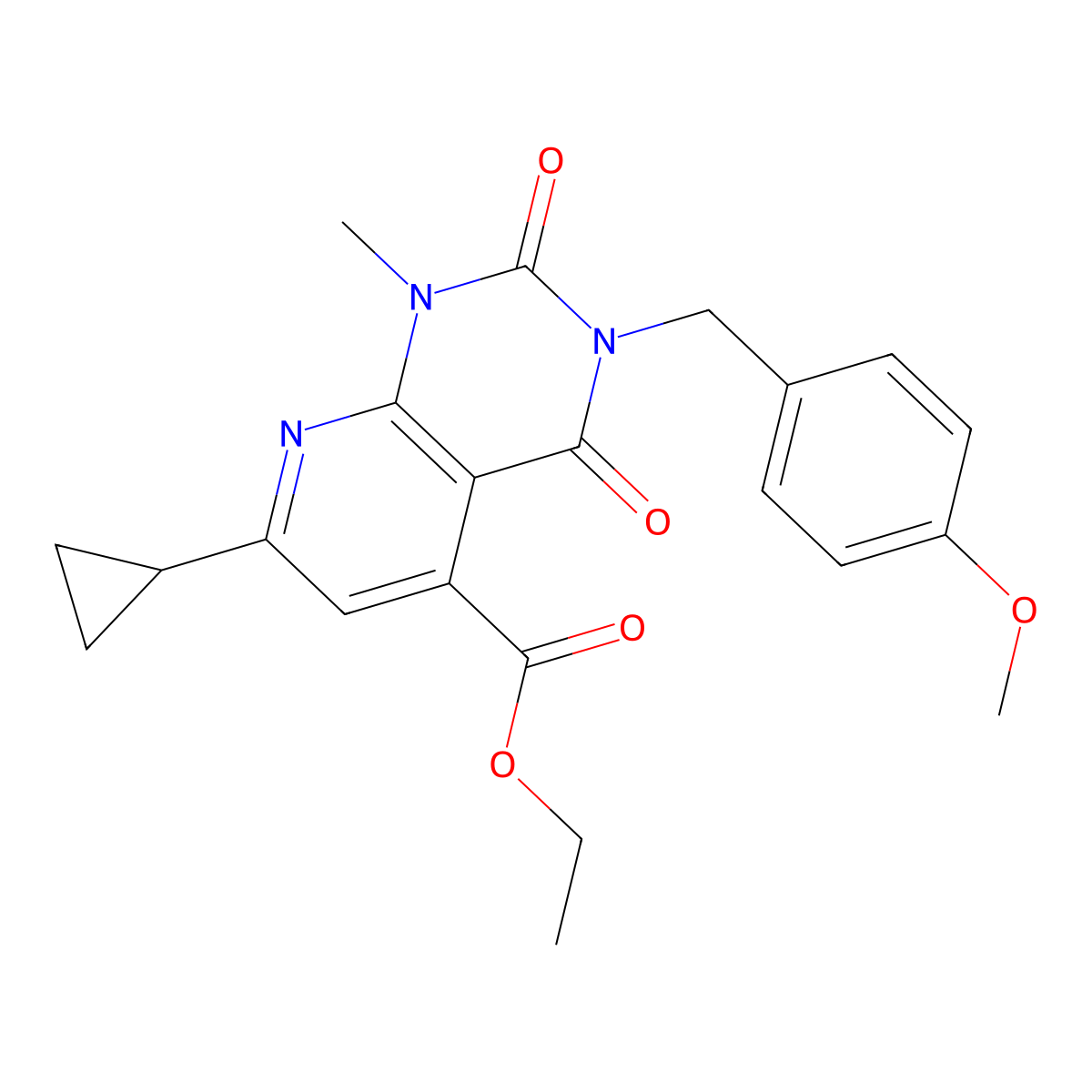Ethyl 7-cyclopropyl-3-(4-methoxybenzyl)-1-methyl-2,4-dioxo-1,2,3,4-tetrahydropyrido[2,3-d]pyrimidine-5-carboxylate molecular structure, CAS 1030540-42-1