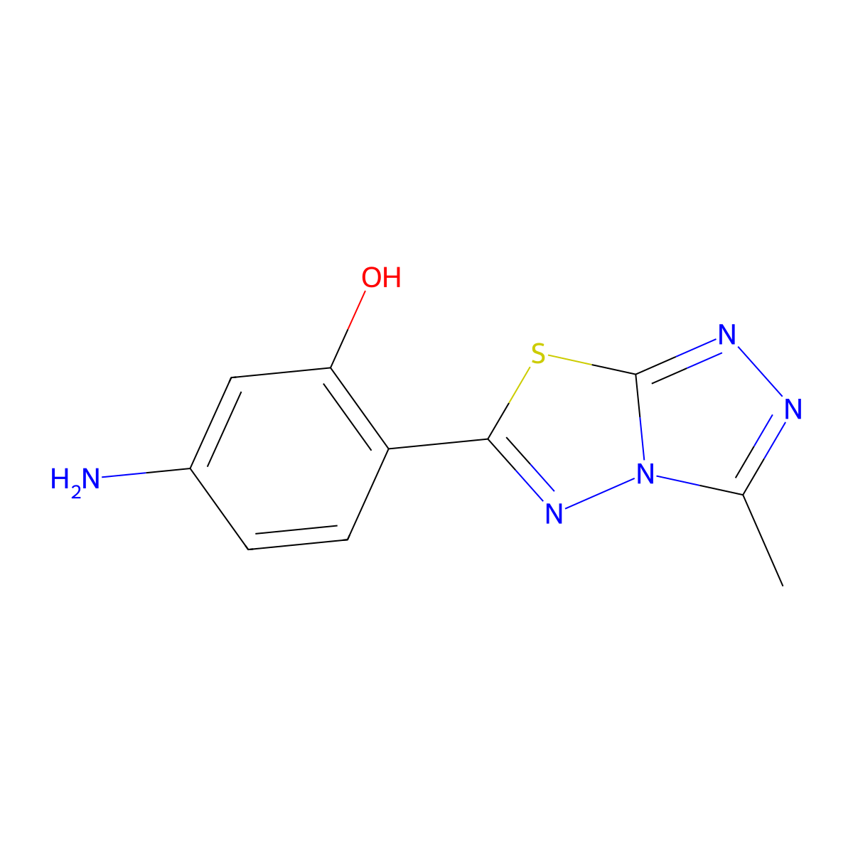 5-Amino-2-(3-methyl-[1,2,4]triazolo[3,4-b][1,3,4]thiadiazol-6-yl)phenol molecular structure, CAS 1030553-91-3