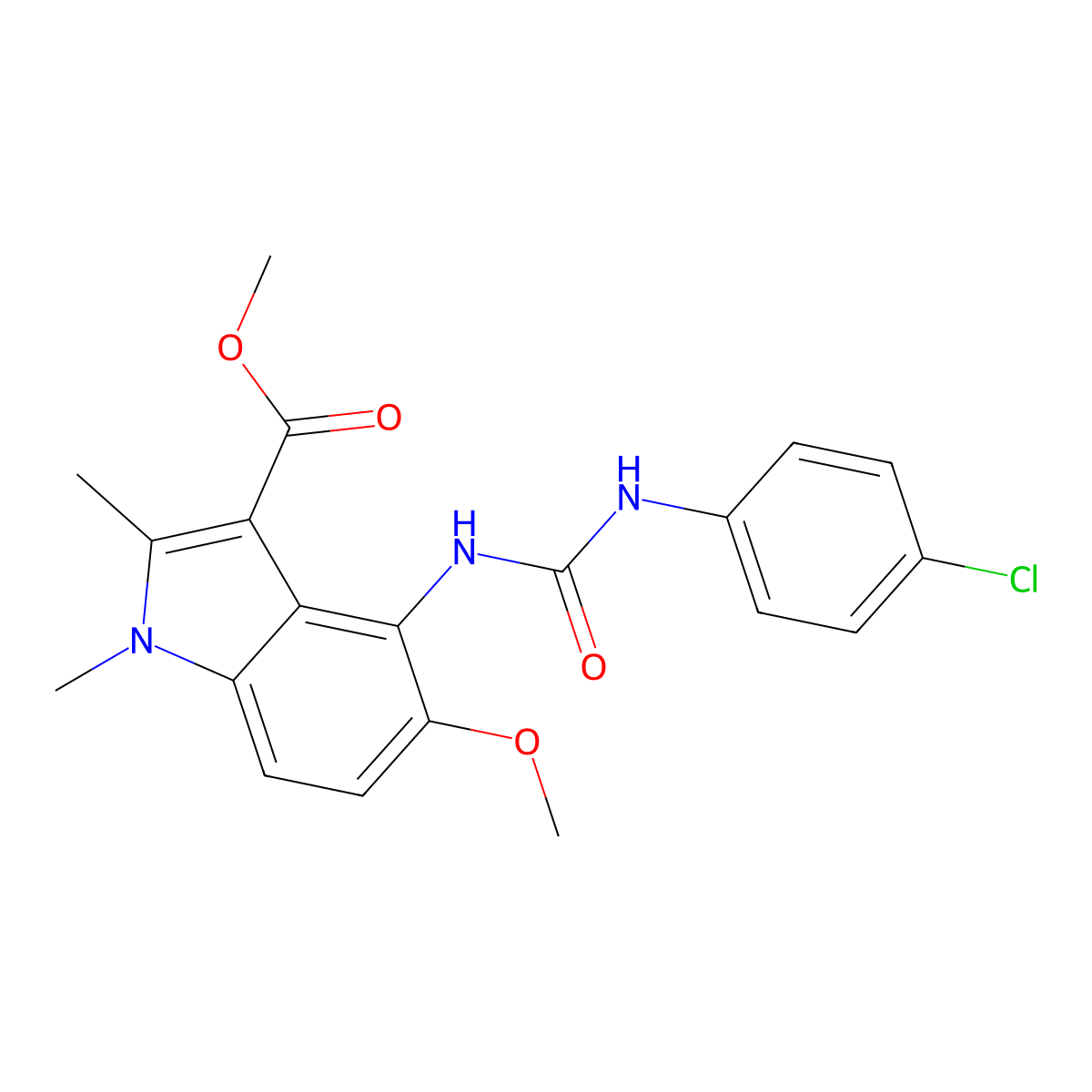 methyl 4-{[(4-chloroanilino)carbonyl]amino}-5-methoxy-1,2-dimethyl-1H-indole-3-carboxylate molecular structure, CAS 1030553-93-5