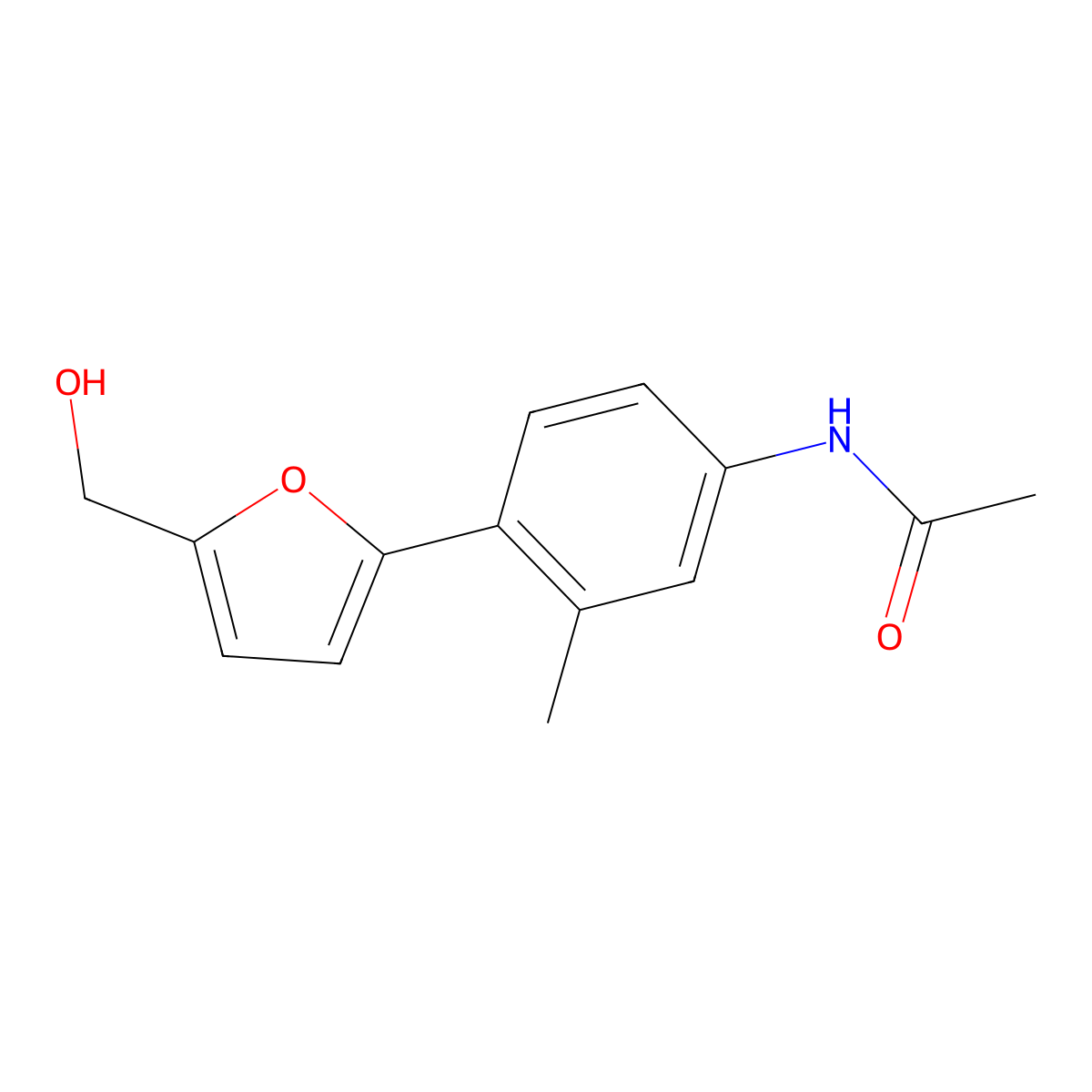 N-{4-[5-(hydroxymethyl)-2-furyl]-3-methylphenyl}acetamide molecular structure, CAS 1030554-15-4