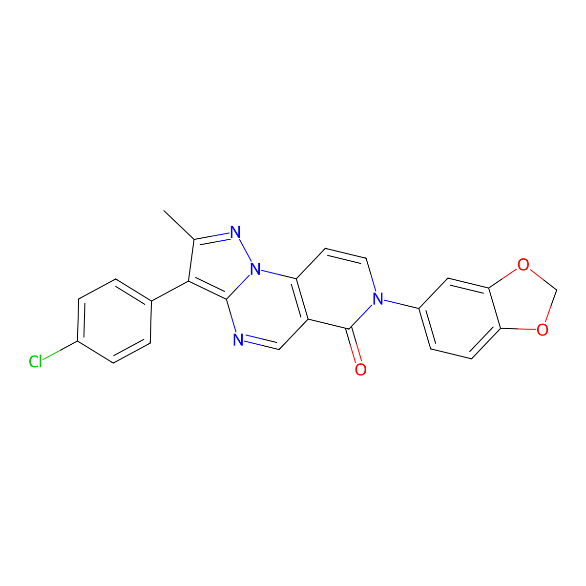 7-(1,3-benzodioxol-5-yl)-3-(4-chlorophenyl)-2-methylpyrazolo[1,5-a]pyrido[3,4-e]pyrimidin-6(7H)-one molecular structure, CAS 1030570-37-6