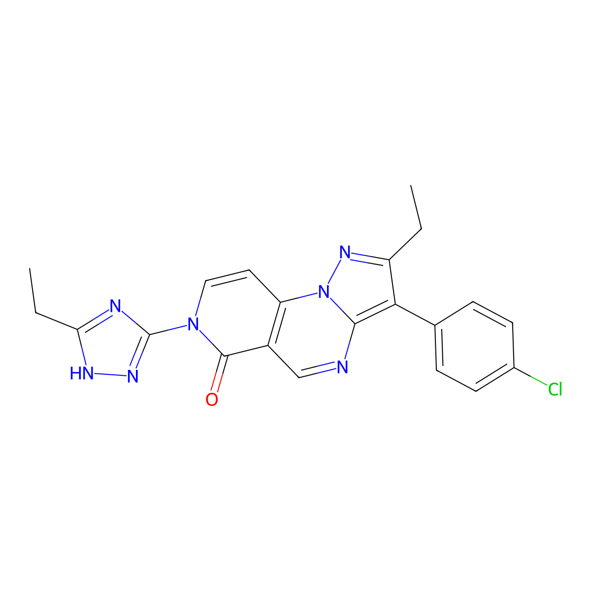 3-(4-chlorophenyl)-2-ethyl-7-(5-ethyl-4H-1,2,4-triazol-3-yl)pyrazolo[1,5-a]pyrido[3,4-e]pyrimidin-6(7H)-one molecular structure, CAS 1030570-53-6