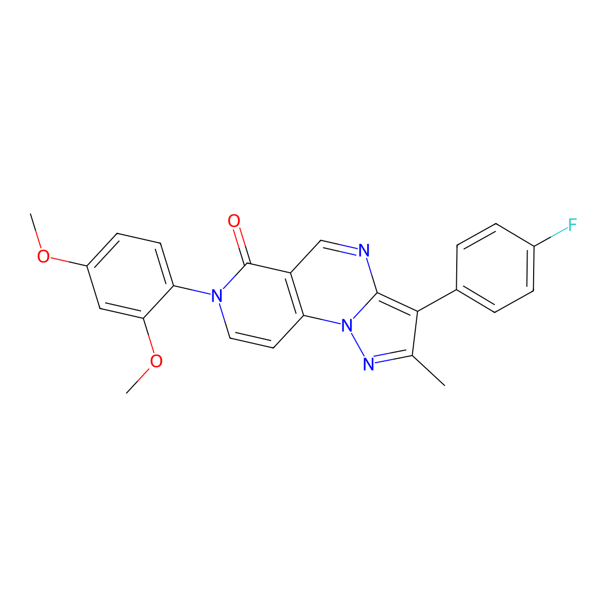7-(2,4-dimethoxyphenyl)-3-(4-fluorophenyl)-2-methylpyrazolo[1,5-a]pyrido[3,4-e]pyrimidin-6(7H)-one molecular structure, CAS 1030570-73-0