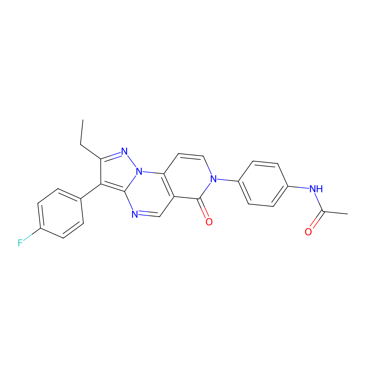 N-{4-[2-ethyl-3-(4-fluorophenyl)-6-oxopyrazolo[1,5-a]pyrido[3,4-e]pyrimidin-7(6H)-yl]phenyl}acetamide molecular structure, CAS 1030570-85-4