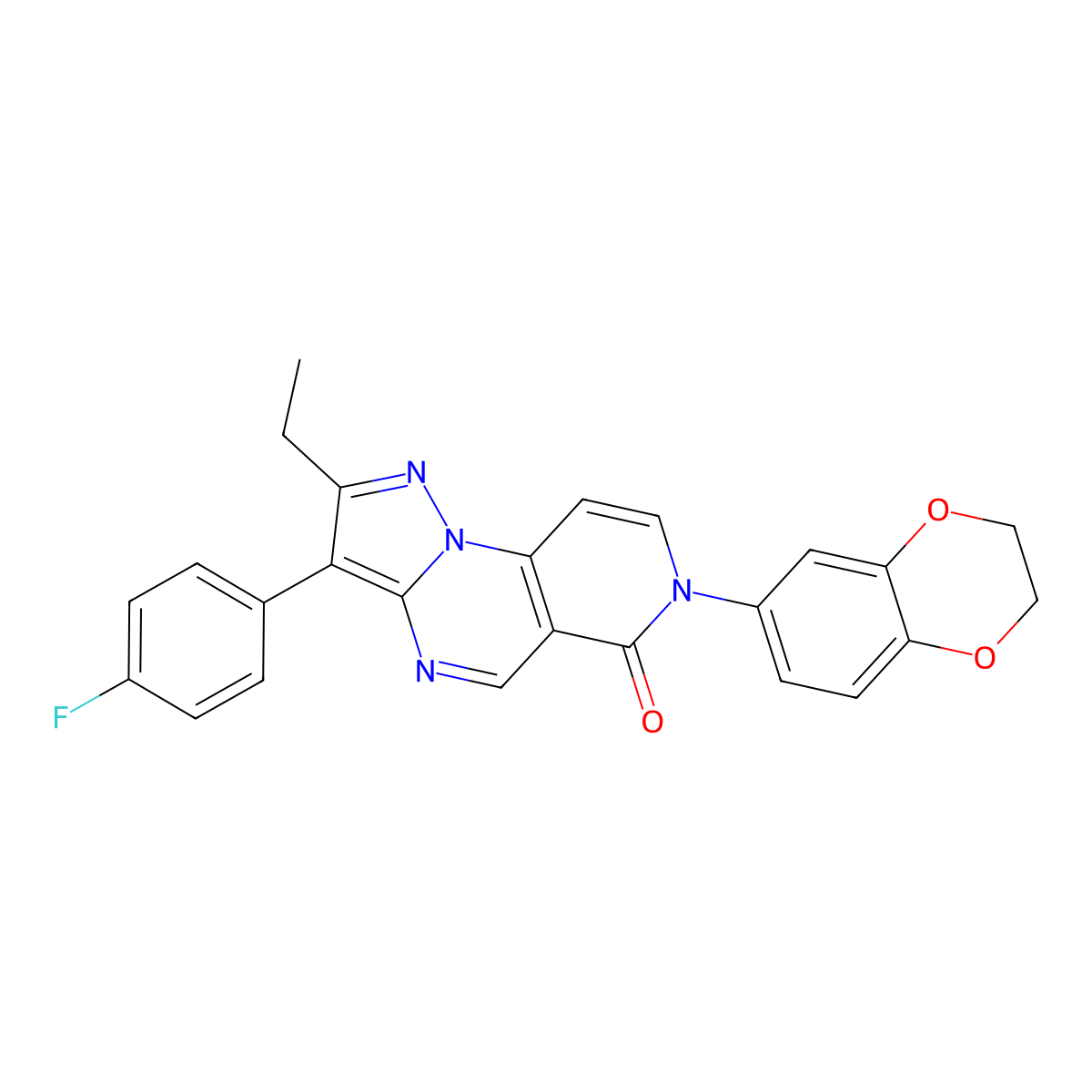 7-(2,3-dihydro-1,4-benzodioxin-6-yl)-2-ethyl-3-(4-fluorophenyl)pyrazolo[1,5-a]pyrido[3,4-e]pyrimidin-6(7H)-one molecular structure, CAS 1030570-89-8