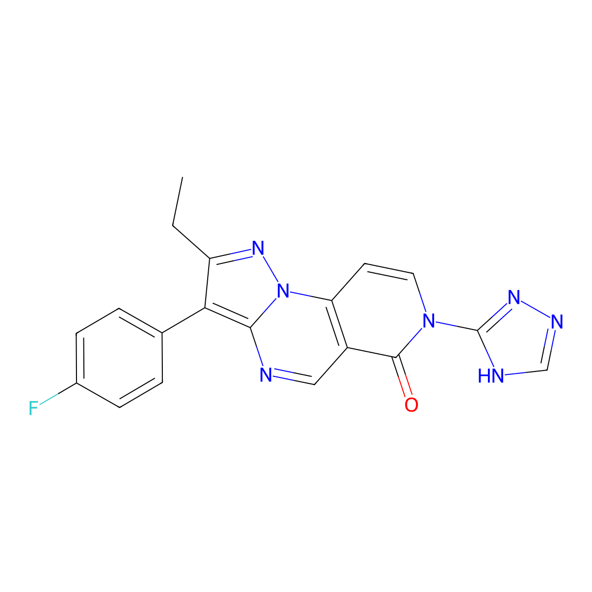 2-ethyl-3-(4-fluorophenyl)-7-(4H-1,2,4-triazol-3-yl)pyrazolo[1,5-a]pyrido[3,4-e]pyrimidin-6(7H)-one molecular structure, CAS 1030570-93-4
