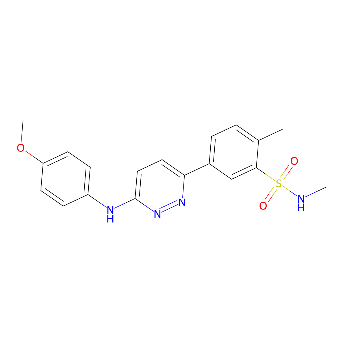 5-{6-[(4-methoxyphenyl)amino]pyridazin-3-yl}-N,2-dimethylbenzenesulfonamide molecular structure, CAS 1030584-24-7
