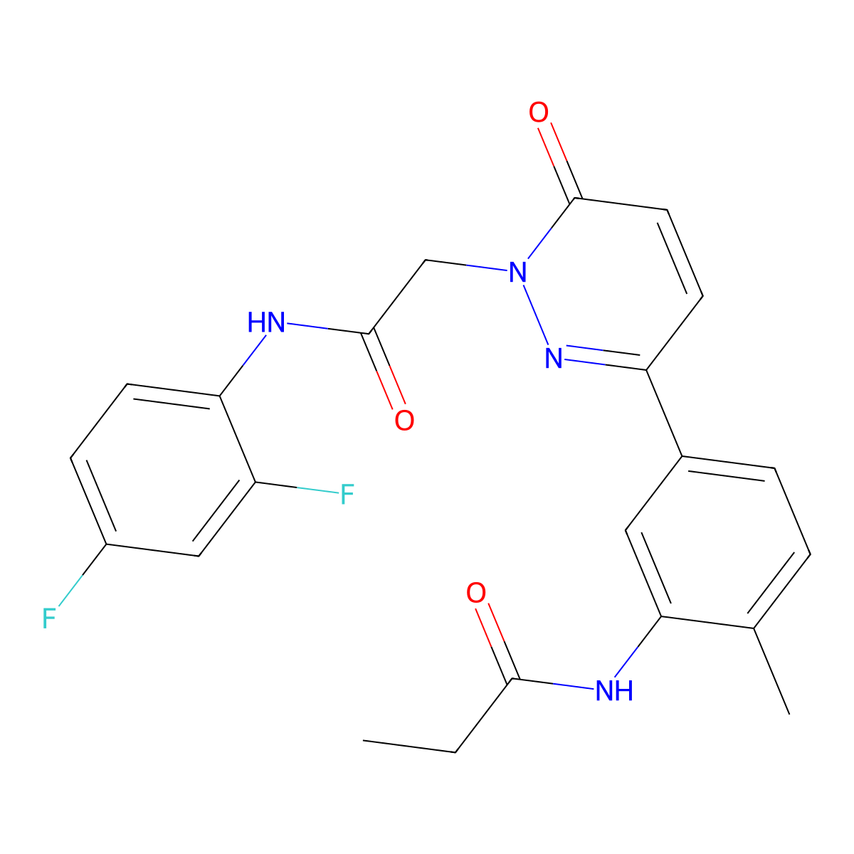 N-[5-(1-{2-[(2,4-difluorophenyl)amino]-2-oxoethyl}-6-oxo-1,6-dihydropyridazin-3-yl)-2-methylphenyl]propanamide molecular structure, CAS 1030584-60-1