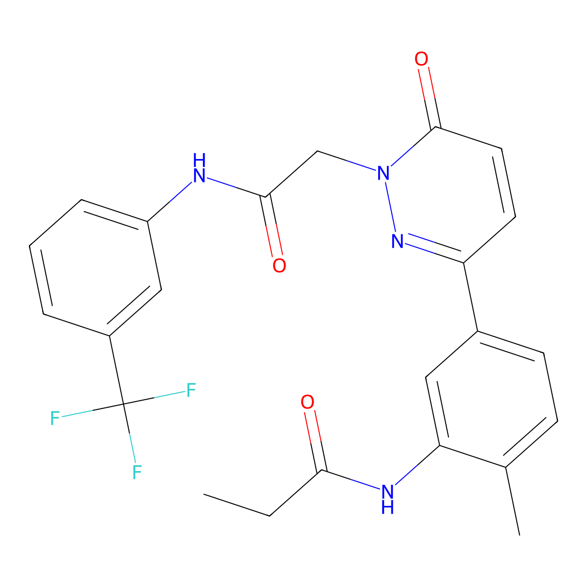 N-{2-methyl-5-[6-oxo-1-(2-oxo-2-{[3-(trifluoromethyl)phenyl]amino}ethyl)-1,6-dihydropyridazin-3-yl]phenyl}propanamide molecular structure, CAS 1030584-68-9