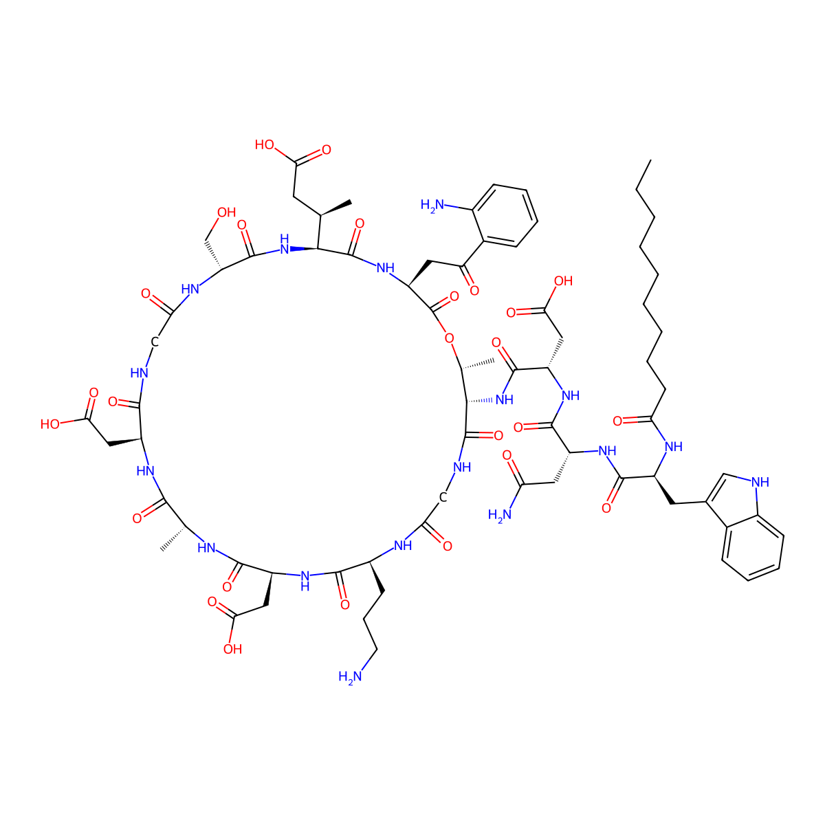 Daptomycin molecular structure, CAS 103060-53-3