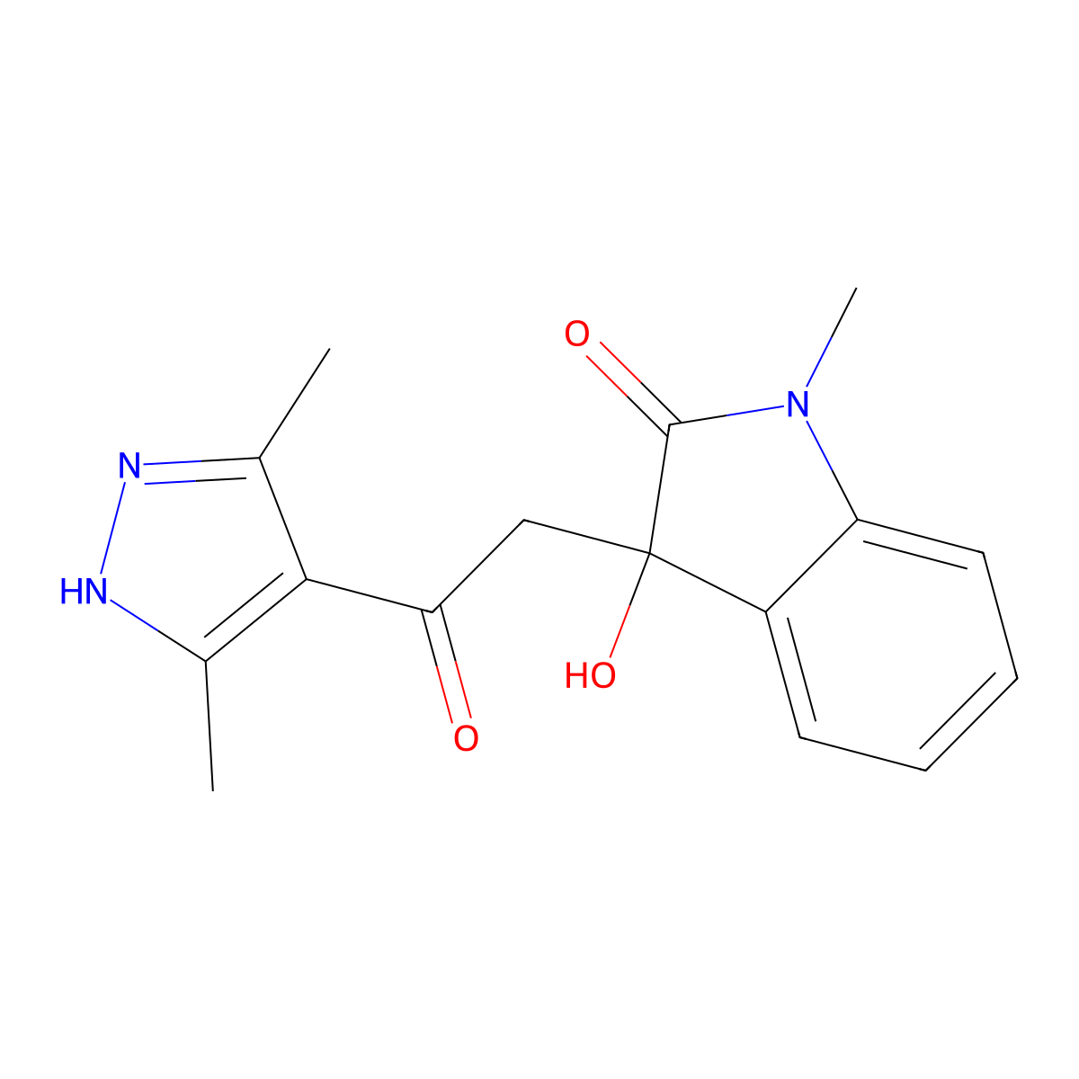 3-[2-(3,5-dimethyl-1H-pyrazol-4-yl)-2-oxoethyl]-3-hydroxy-1-methyl-1,3-dihydro-2H-indol-2-one molecular structure, CAS 1030603-83-8