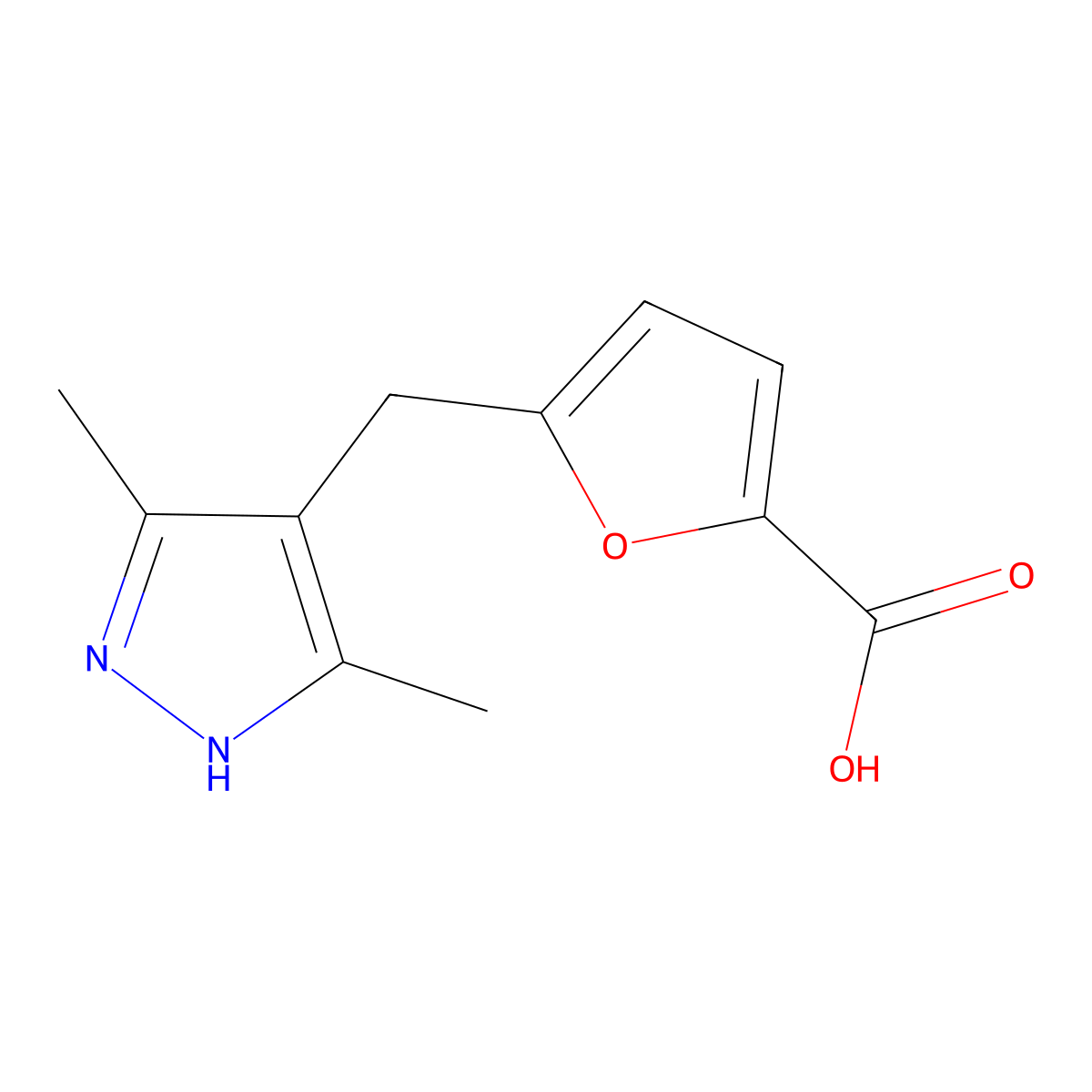 5-[(3,5-dimethyl-1H-pyrazol-4-yl)methyl]furan-2-carboxylic acid molecular structure, CAS 1030605-63-0