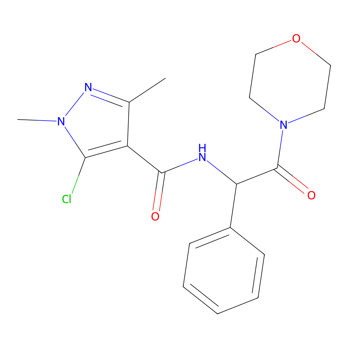 5-chloro-1,3-dimethyl-N-(2-morpholino-2-oxo-1-phenylethyl)-1H-pyrazole-4-carboxamide molecular structure, CAS 1030609-39-2