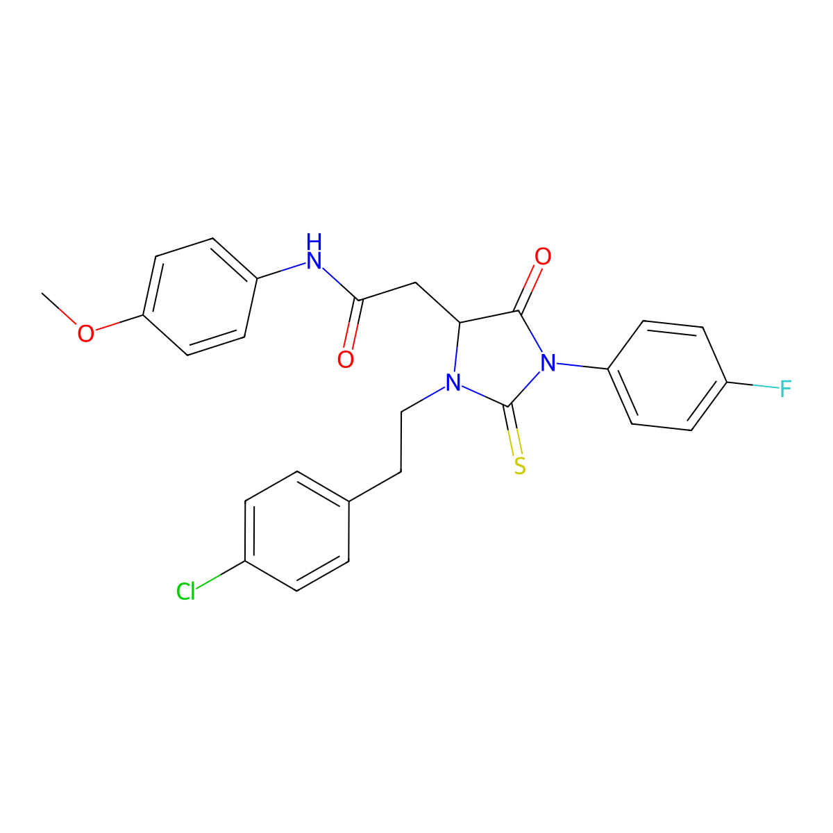 2-[3-[2-(4-chlorophenyl)ethyl]-1-(4-fluorophenyl)-5-oxo-2-thioxoimidazolidin-4-yl]-N-(4-methoxyphenyl)acetamide molecular structure, CAS 1030614-47-1