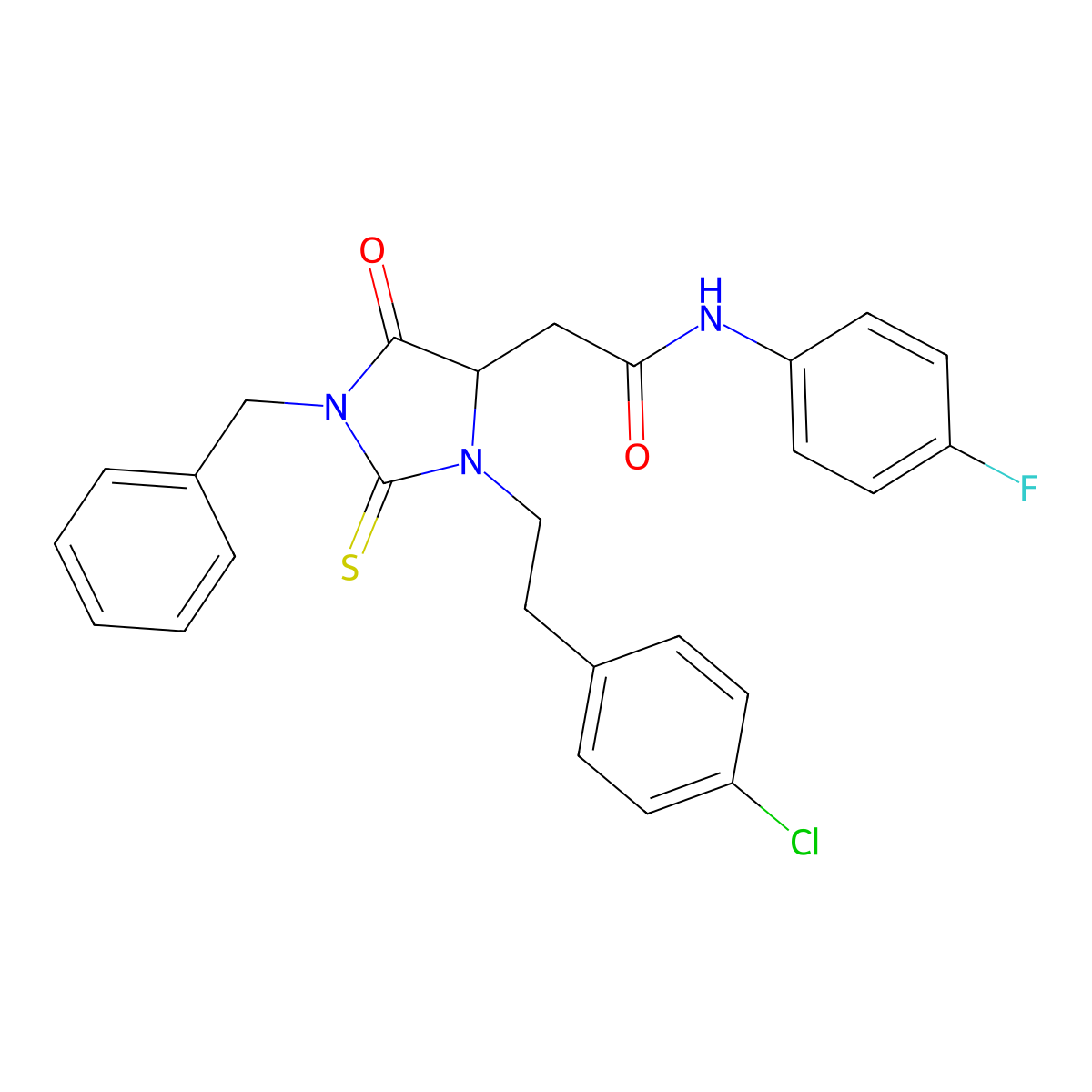 2-{1-benzyl-3-[2-(4-chlorophenyl)ethyl]-5-oxo-2-thioxoimidazolidin-4-yl}-N-(4-fluorophenyl)acetamide molecular structure, CAS 1030615-62-3
