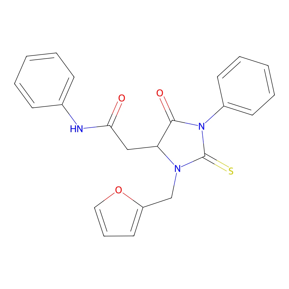 2-(3-(furan-2-ylmethyl)-5-oxo-1-phenyl-2-thioxoimidazolidin-4-yl)-N-phenylacetamide molecular structure, CAS 1030616-14-8